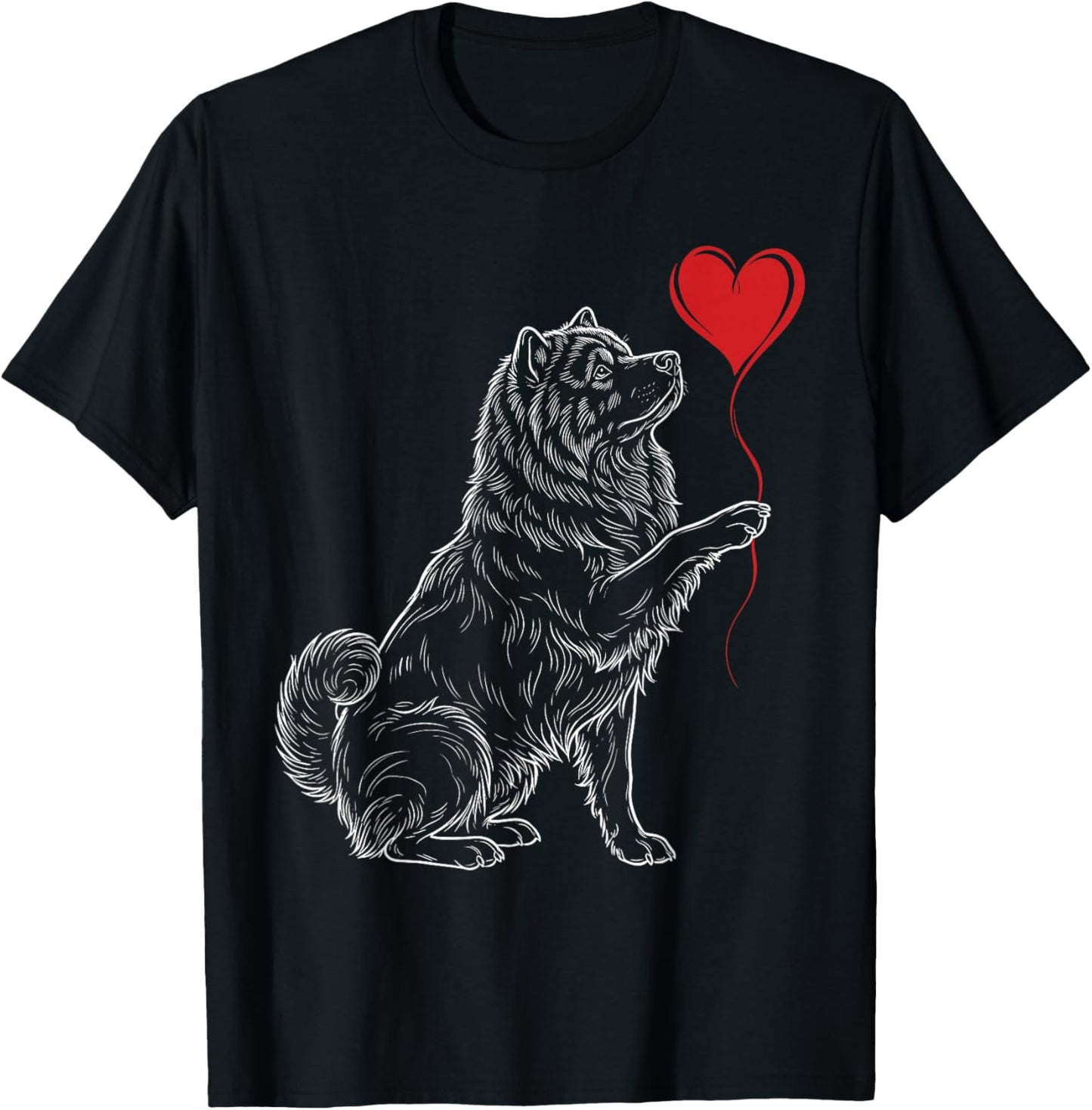 Chow Chow Lover Dog Art Holding Heart Valentines T-Shirt - T-Shirt | Black