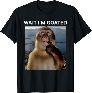 Wait I'm Goated Funny Thinking Monkey Meme Brainrot Memes T-Shirt - T-Shirt | Black