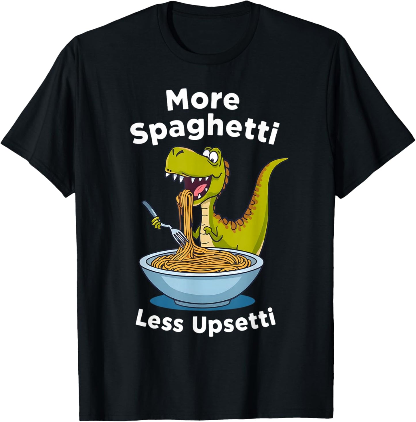Funny Dinosaur Pasta Eating Spaghetti Kids Toddler Boy Girl T-Shirt - T-Shirt | Black