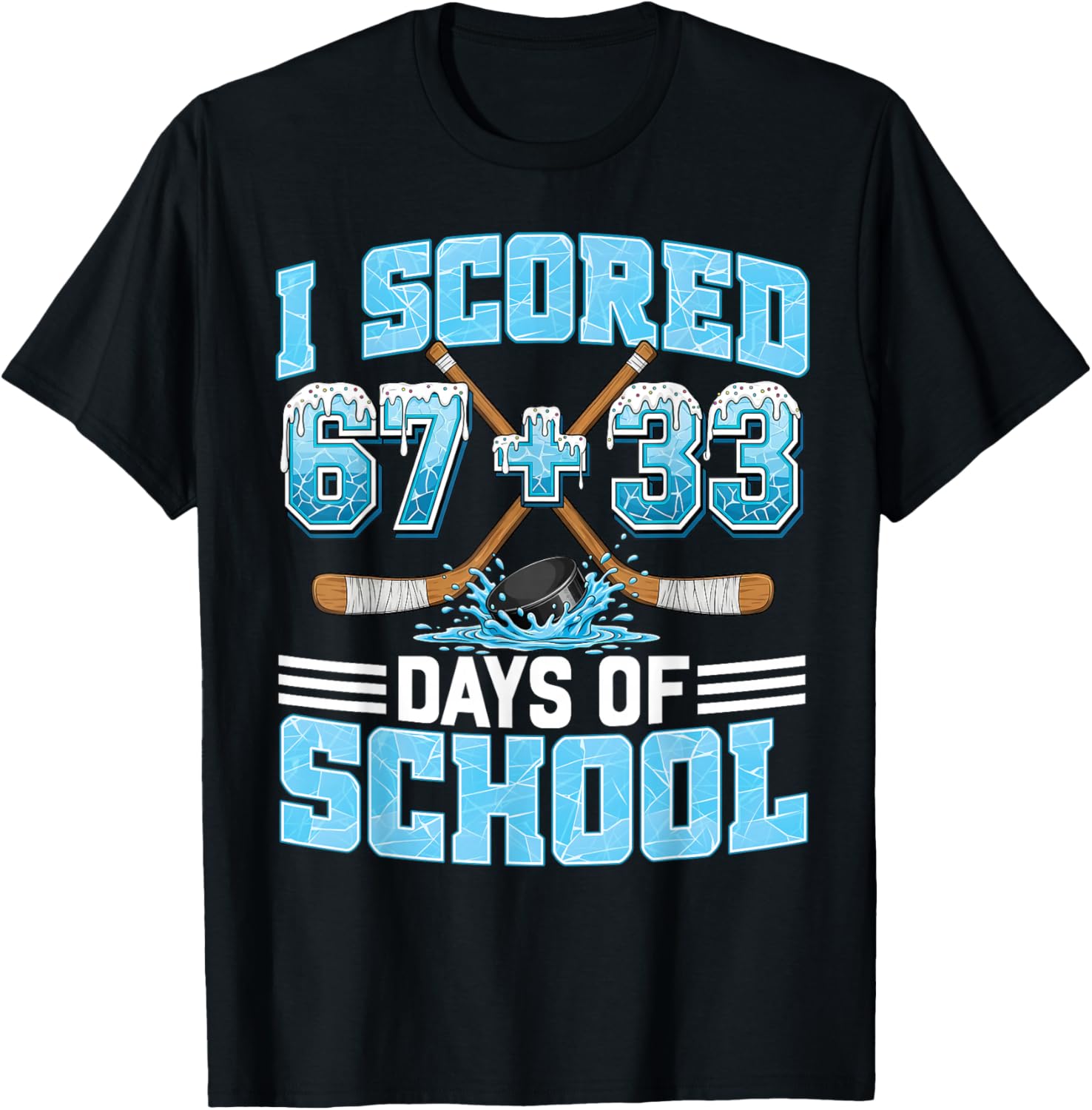 100 Days of School Hockey Drip Boy 100th Day of School 67+33 T-Shirt - T-Shirt | Black