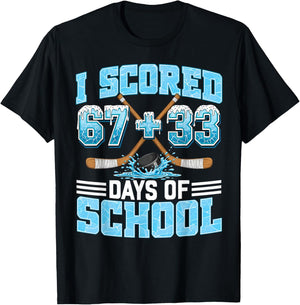 100 Days of School Hockey Drip Boy 100th Day of School 67+33 T-Shirt - T-Shirt | Black