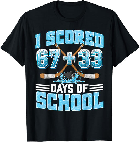100 Days of School Hockey Drip Boy 100th Day of School 67+33 T-Shirt - T-Shirt | Black