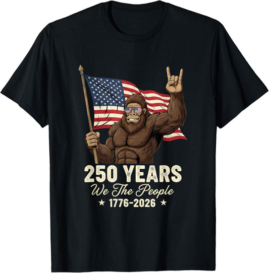 Bigfoot Sasquatch Flag 250 Years 1776-2026 250th Birthday T-Shirt - T-Shirt | Black