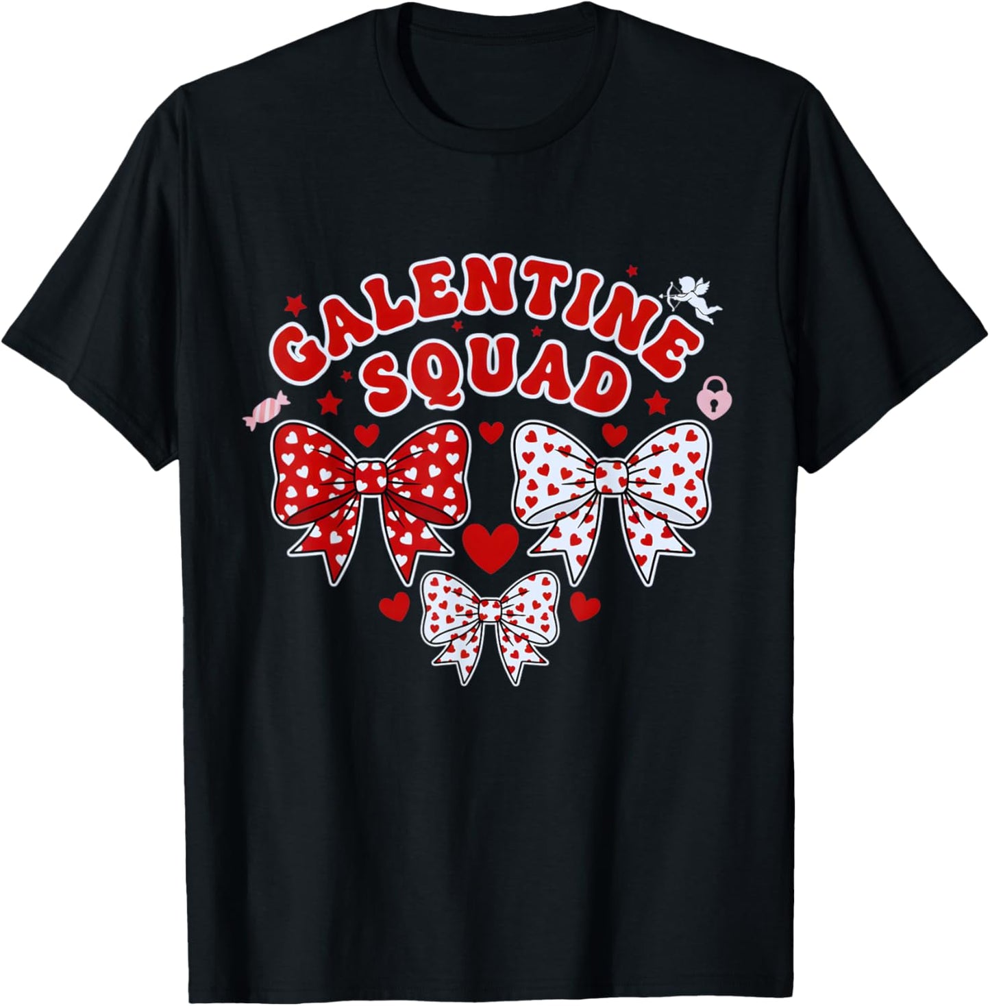 Galentine's Day Galentines Squad Valentine Day Coquette Bow T-Shirt - T-Shirt | Black