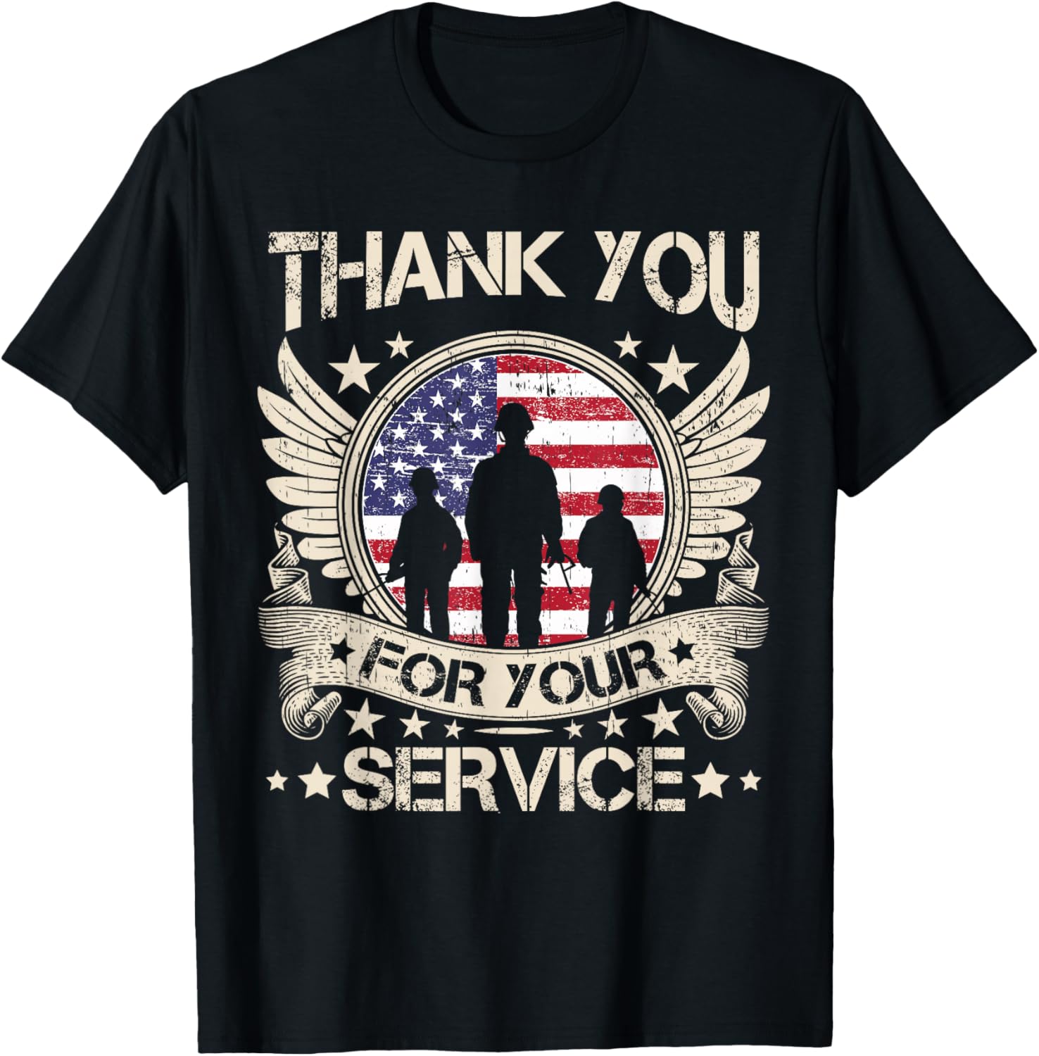 Thank You for Your Service Veterans Proud Veterans Day USA T-Shirt - T-Shirt | Black