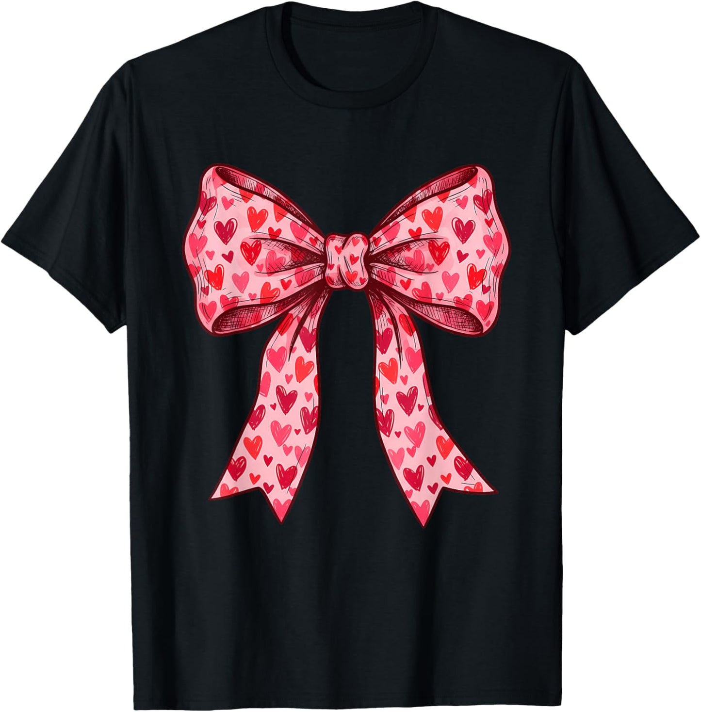 Cute Coquette Bows Valentines Day Girls Kids T-Shirt - T-Shirt | Black