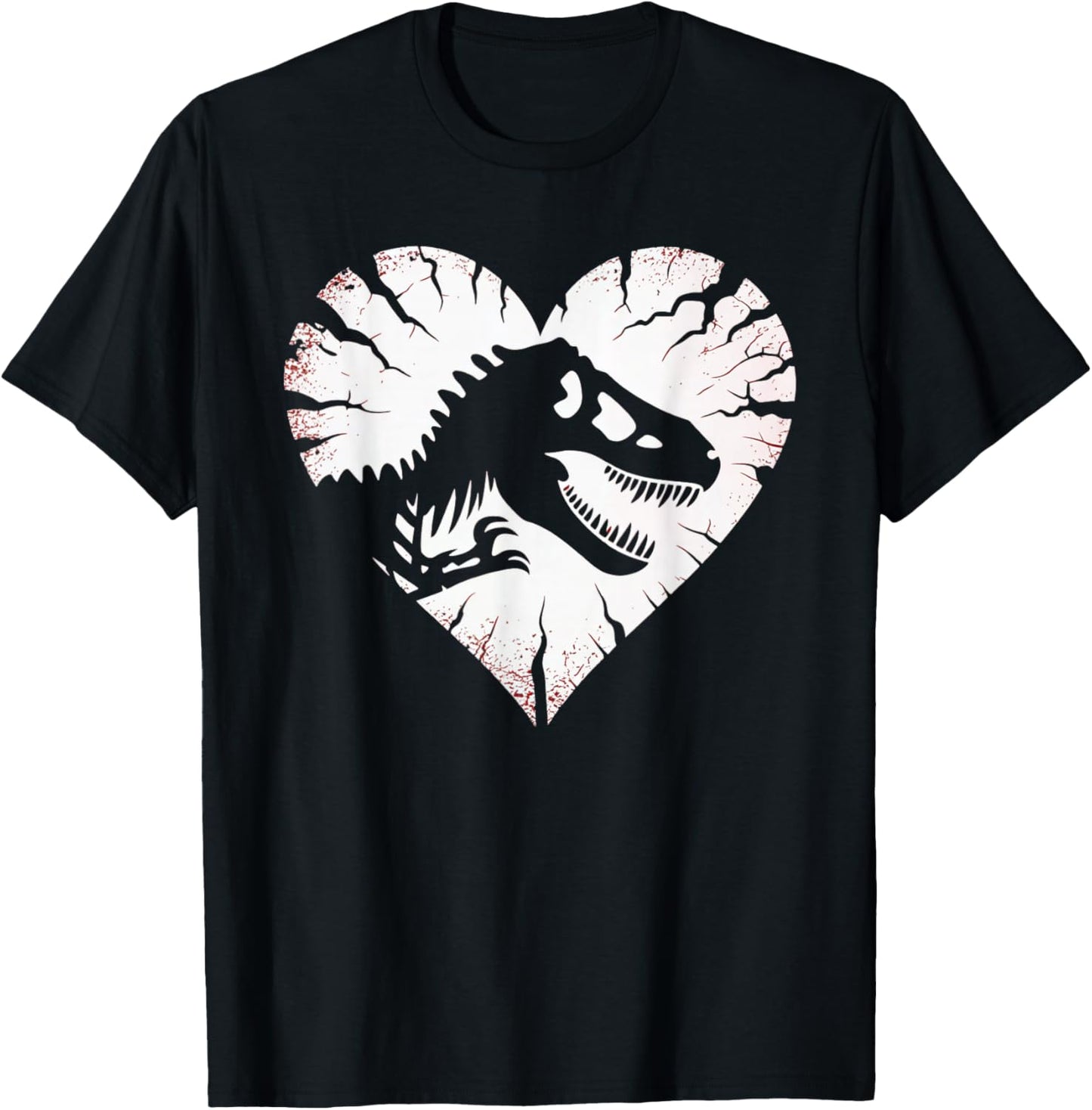 T-Rex Dinosaur Fossil Skeleton Heart Valentines Day Bones T-Shirt - T-Shirt | Black