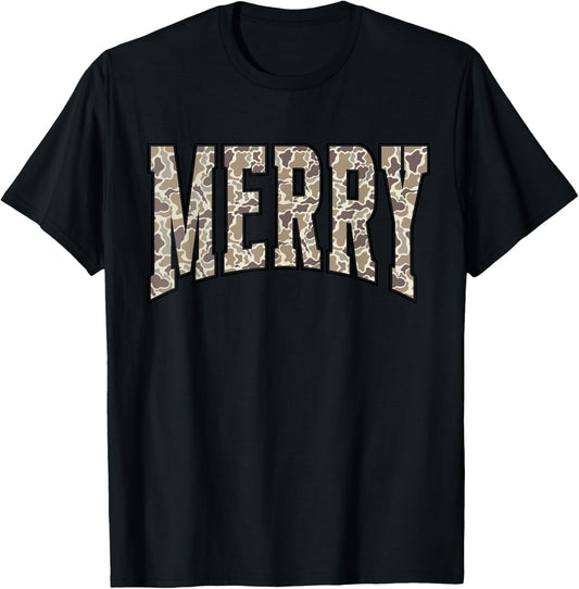 Camouflage Merry Family Christmas Women Girls Kids Men Boys T-Shirt - T-Shirt | Black