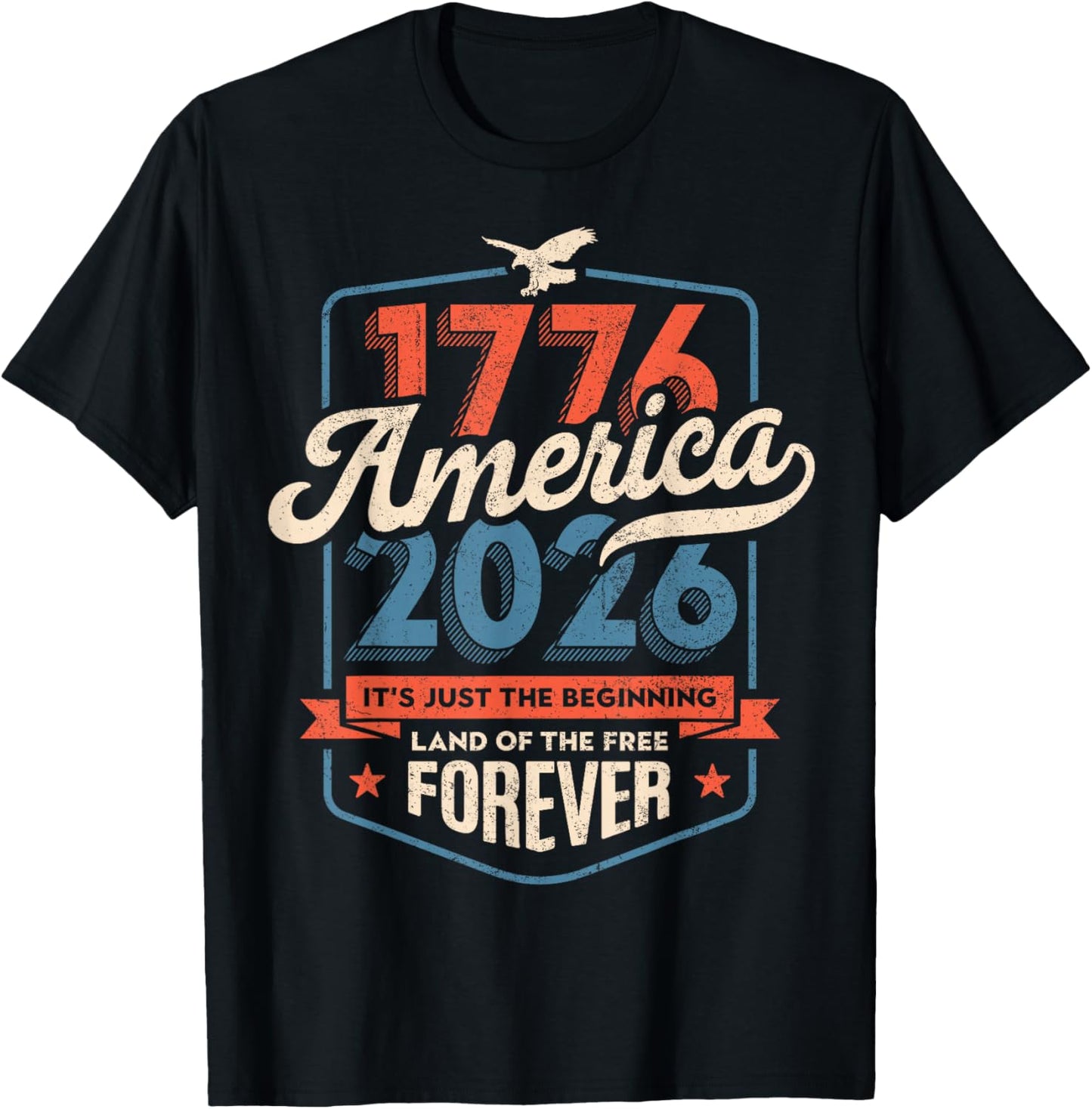 America 1776 2026 Bicentennial 1970s Vintage Style T-Shirt - T-Shirt | Black