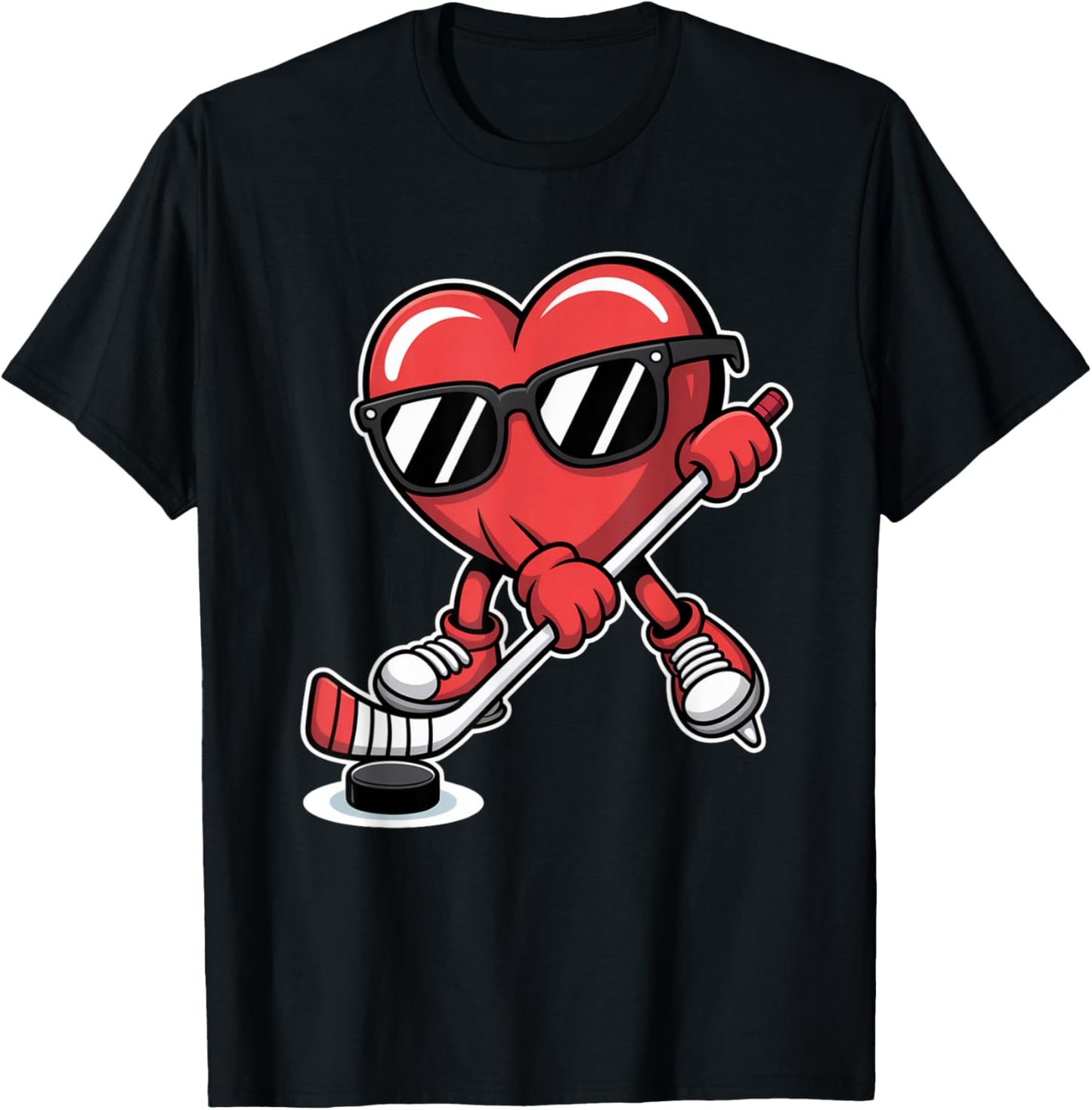 Funny Hockey Player Valentine's Day Heart Skating Girls Boys T-Shirt - T-Shirt | Black