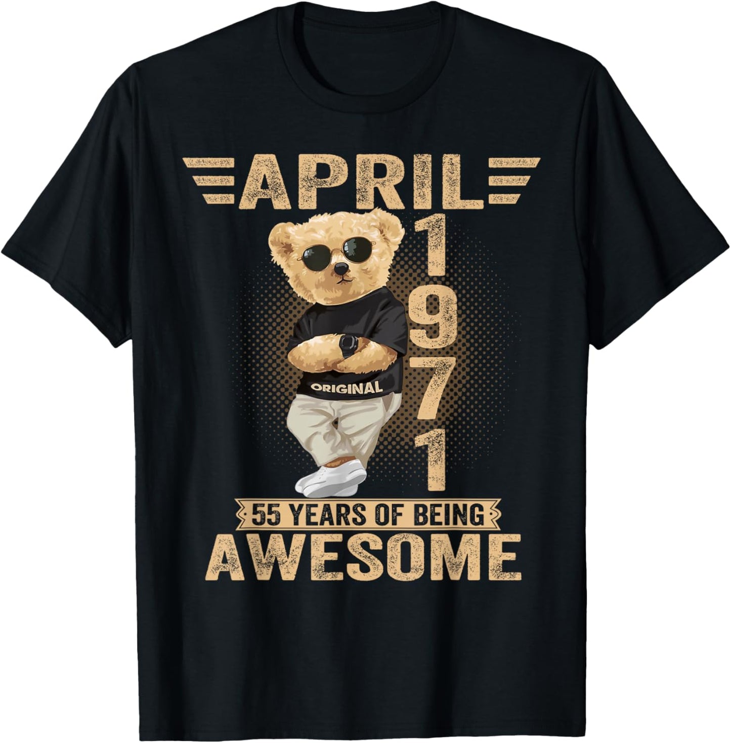 April 55th Birthday Men Women 1971 Awesome Teddy Bear T-Shirt - T-Shirt | Black