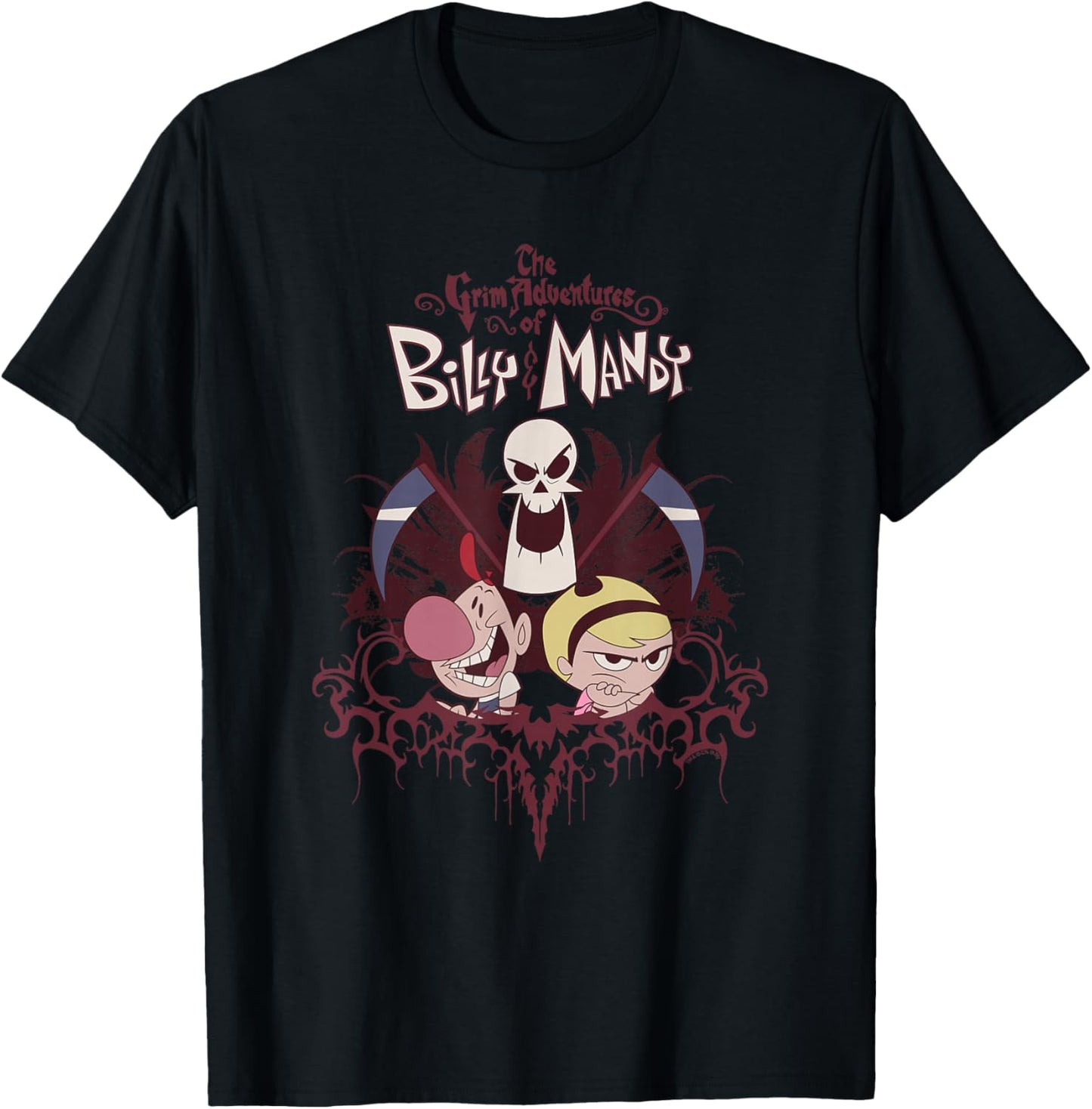 Grim Adventures Retro Gothic Characters with Logo Cartoon T-Shirt - T-Shirt | Black