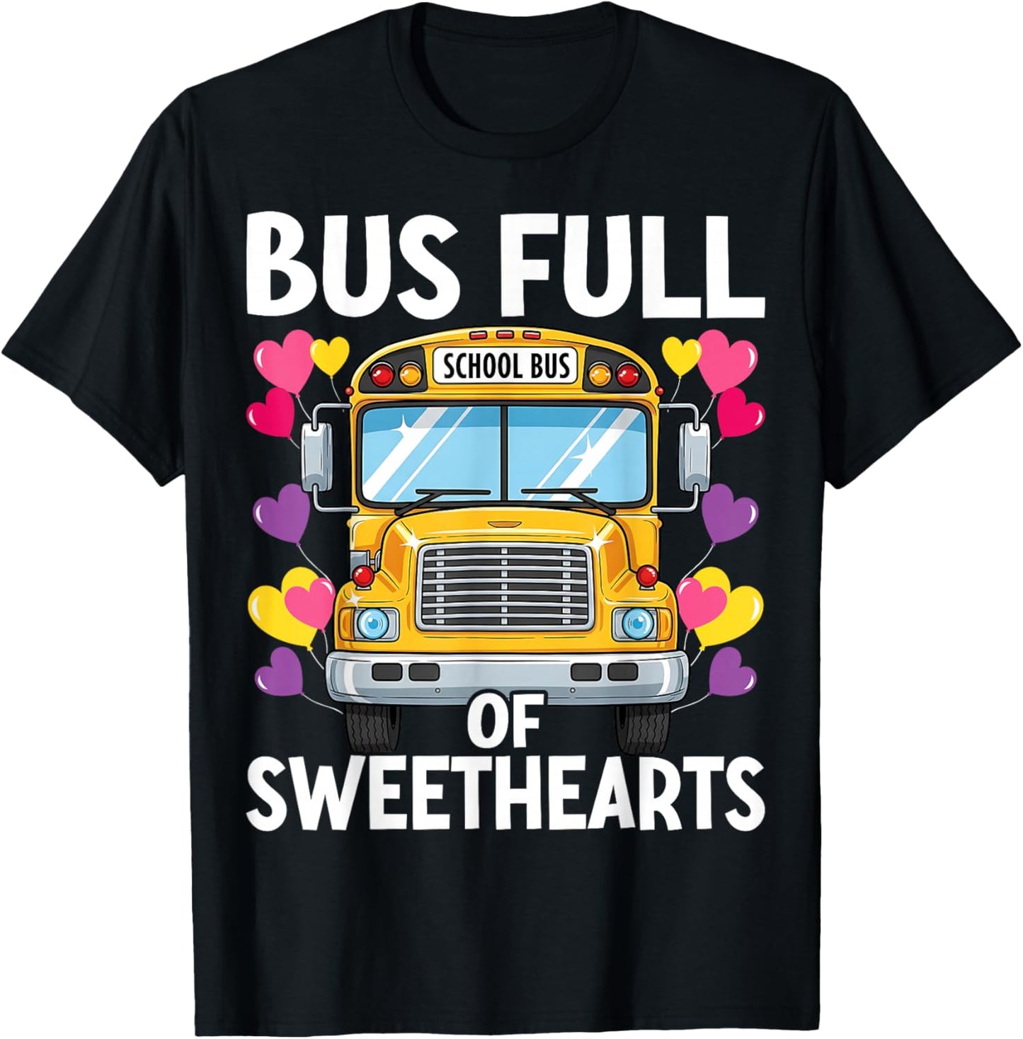 School Bus Full of Sweethearts Valentine's Day T-Shirt - T-Shirt | Black