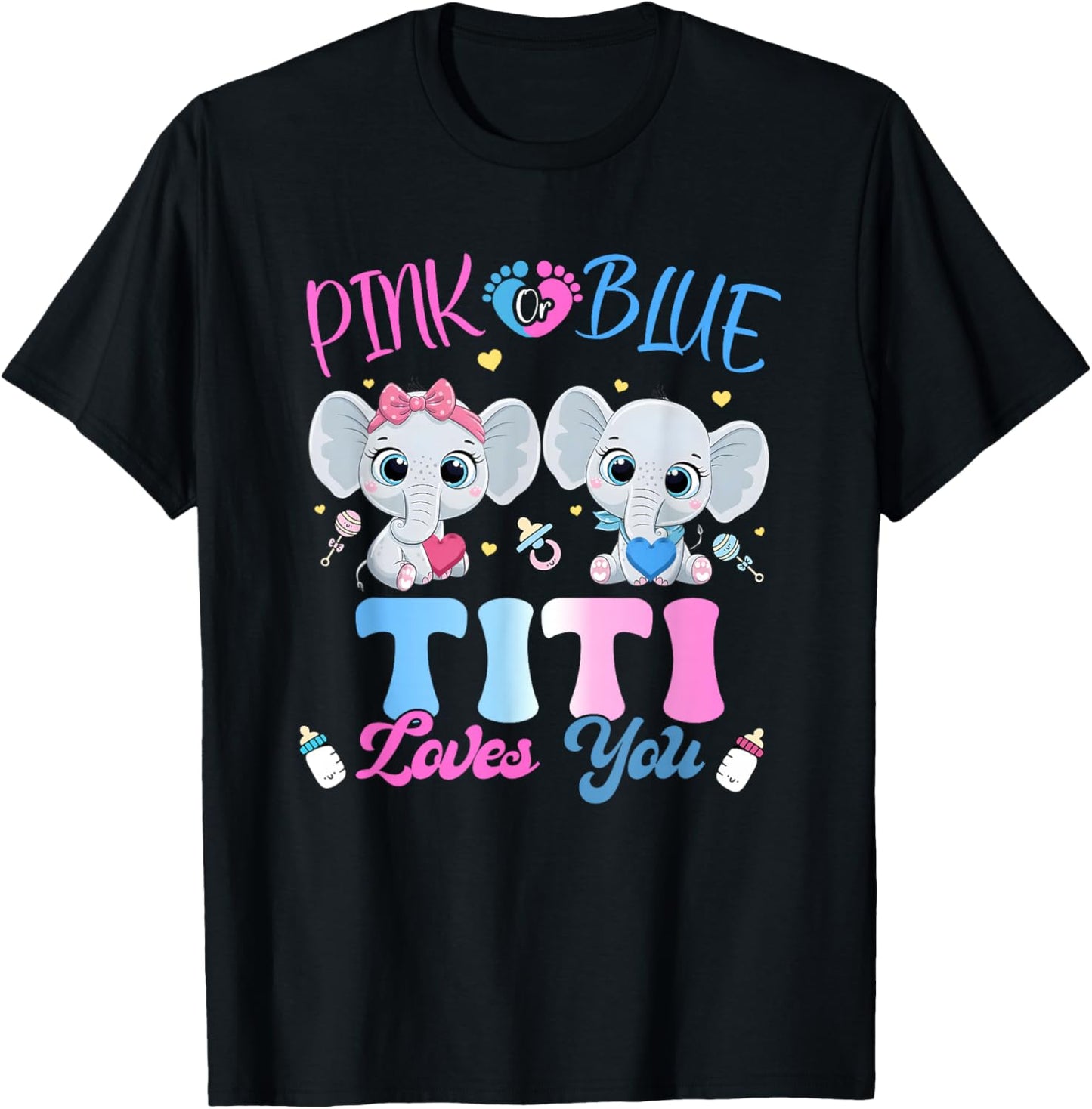 Pink or Blue Titi Loves You Gender Reveal Elephant T-Shirt - T-Shirt | Black
