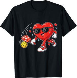 Funny Valentines Day Pickleball Heart Player Women Girls T-Shirt - T-Shirt | Black