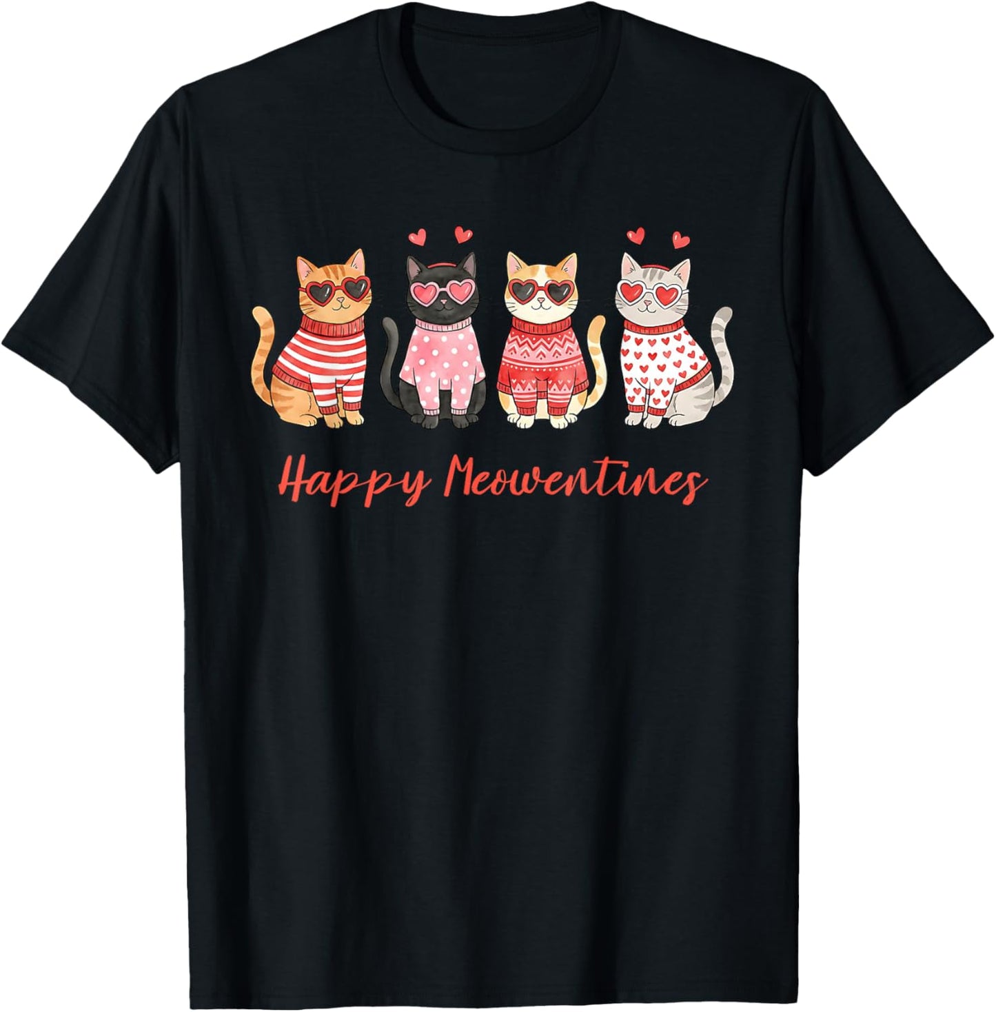 Happy Meowentines Cute Cats Funny Valentines Day T-Shirt - T-Shirt | Black