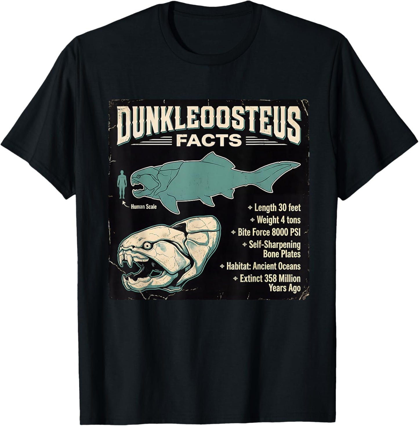 Dunkleosteus Facts Prehistoric Ocean Predator Info T-Shirt - T-Shirt | Black