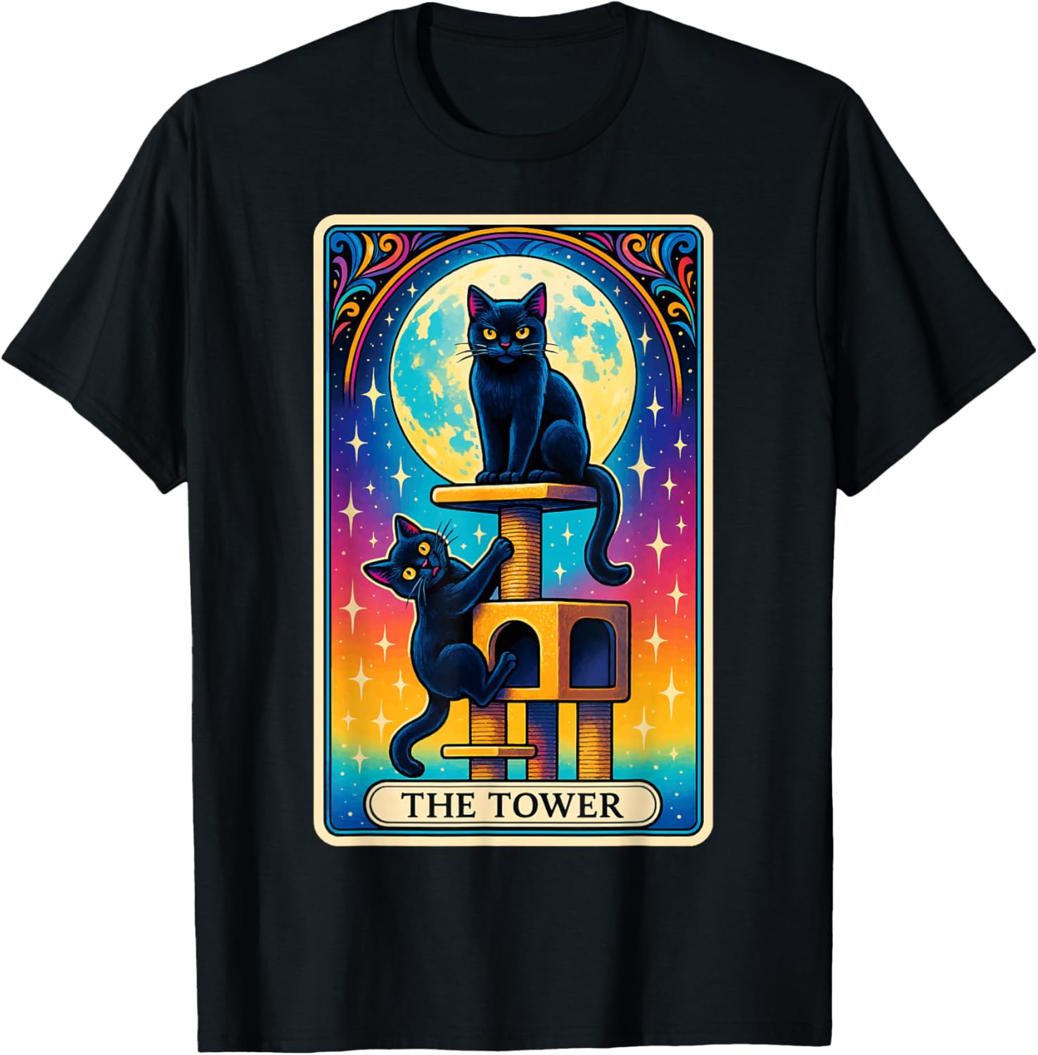The Tower Cat Tarot Card T-Shirt - T-Shirt | Black