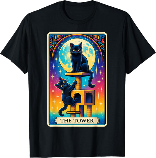 The Tower Cat Tarot Card T-Shirt - T-Shirt | Black