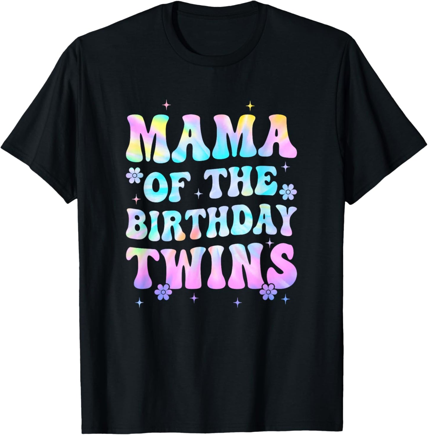 Mama of The Birthday Twins Girls Kids Party Retro Bday T-Shirt - T-Shirt | Black