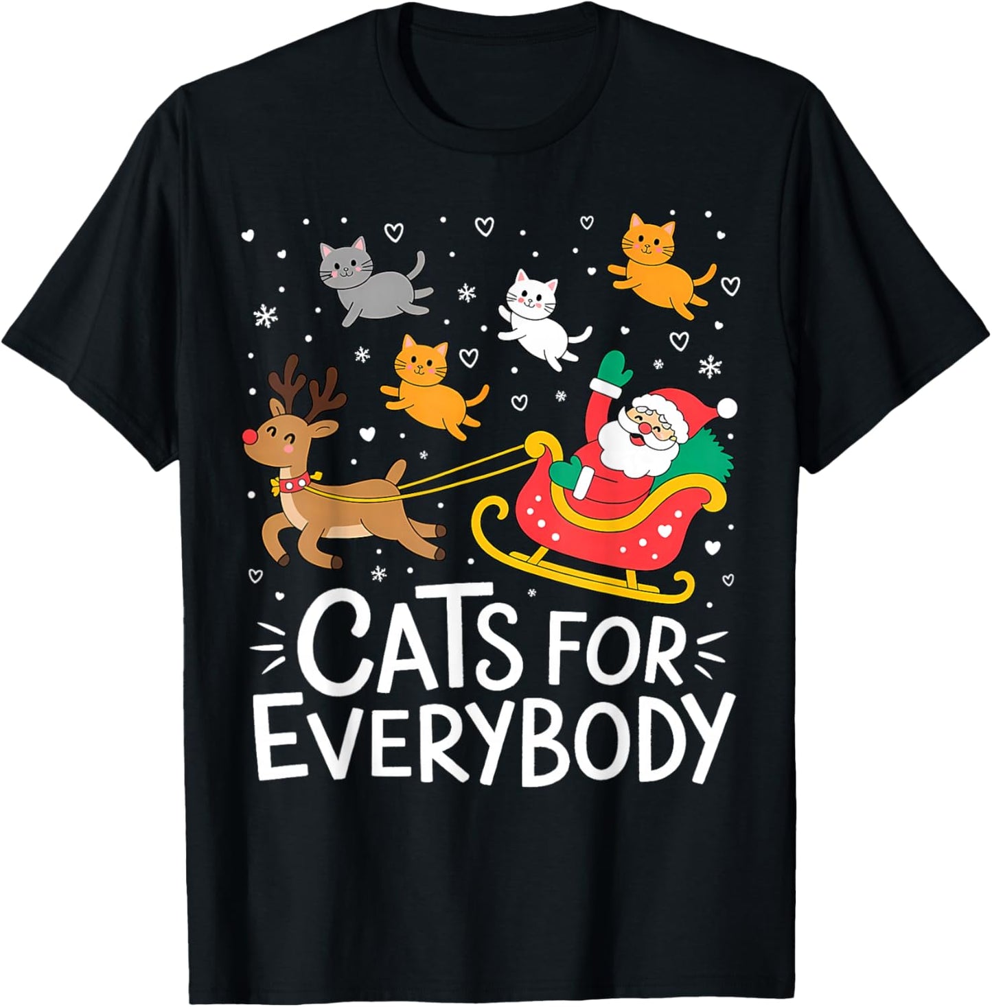 Cats for Everybody Christmas Cat Funny Xmas Women Santa T-Shirt - T-Shirt | Black