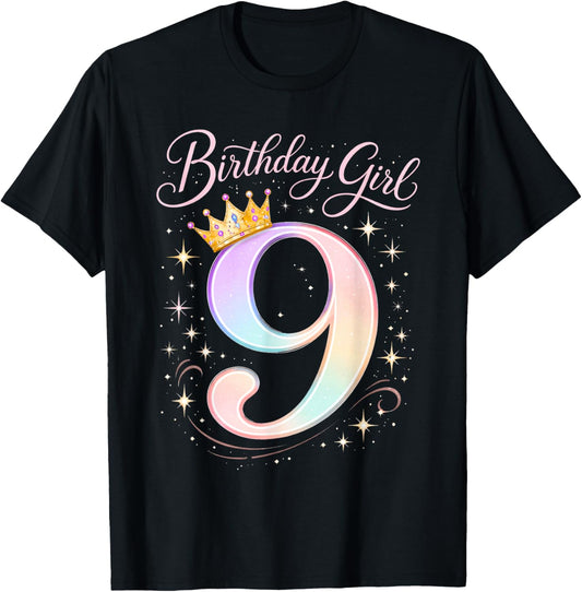 9th Birthday for Girls Nine 9 Year Old T-Shirt - T-Shirt | Black