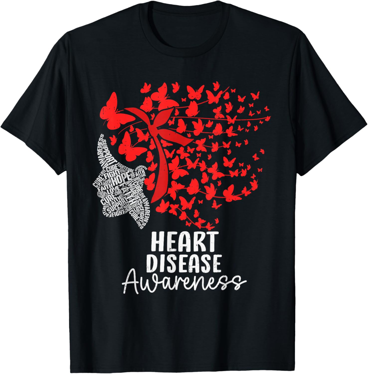 Heart Disease Awareness CHD Butterfly Heart Health T-Shirt - T-Shirt | Black
