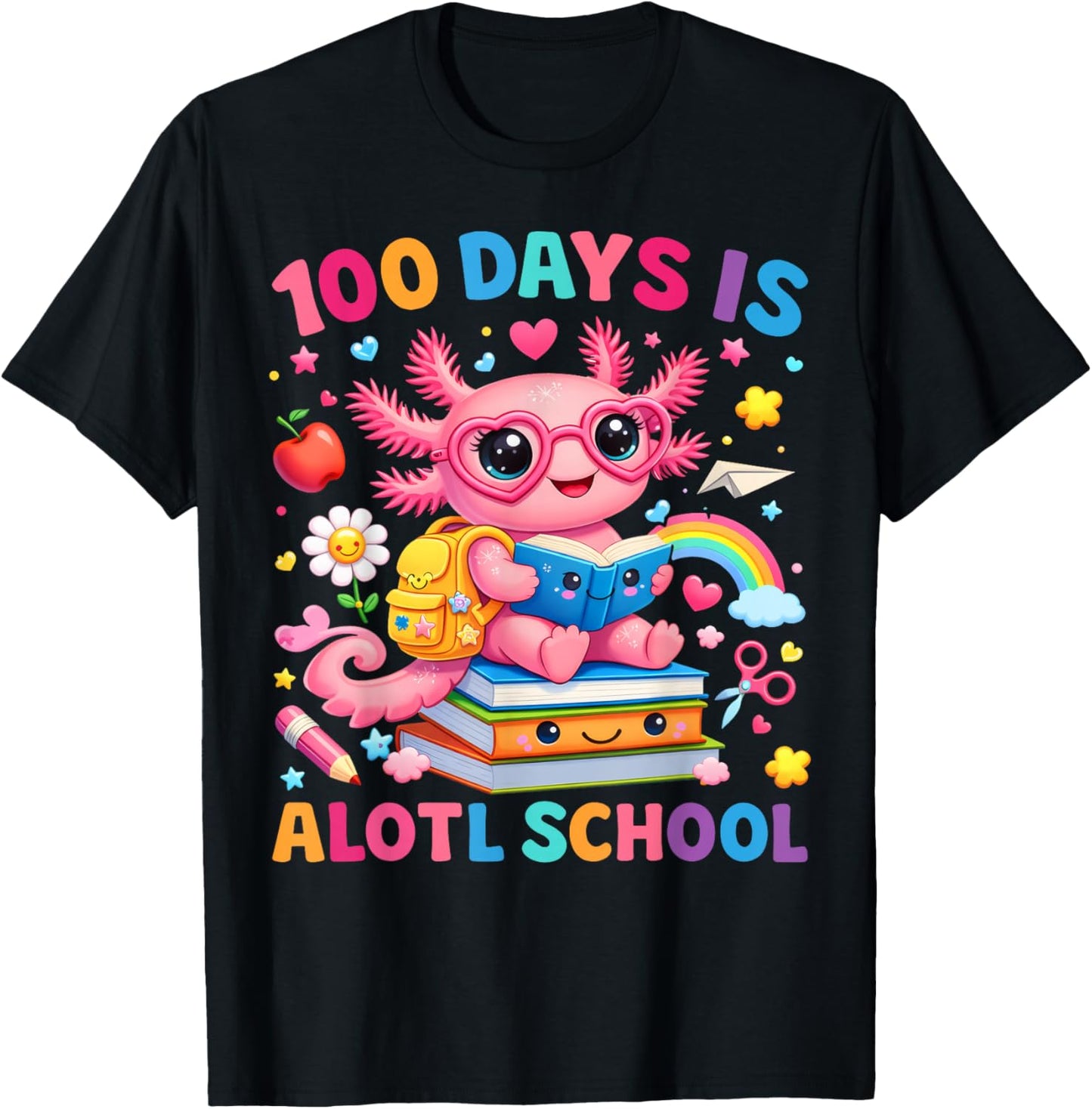 100 Days of School Cute 100 Days is Alotl School Axolotl Kid T-Shirt - T-Shirt | Black