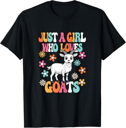 Just A Girl Who Loves Goats Cute Groovy Goat Farmer Kids T-Shirt - T-Shirt | Black