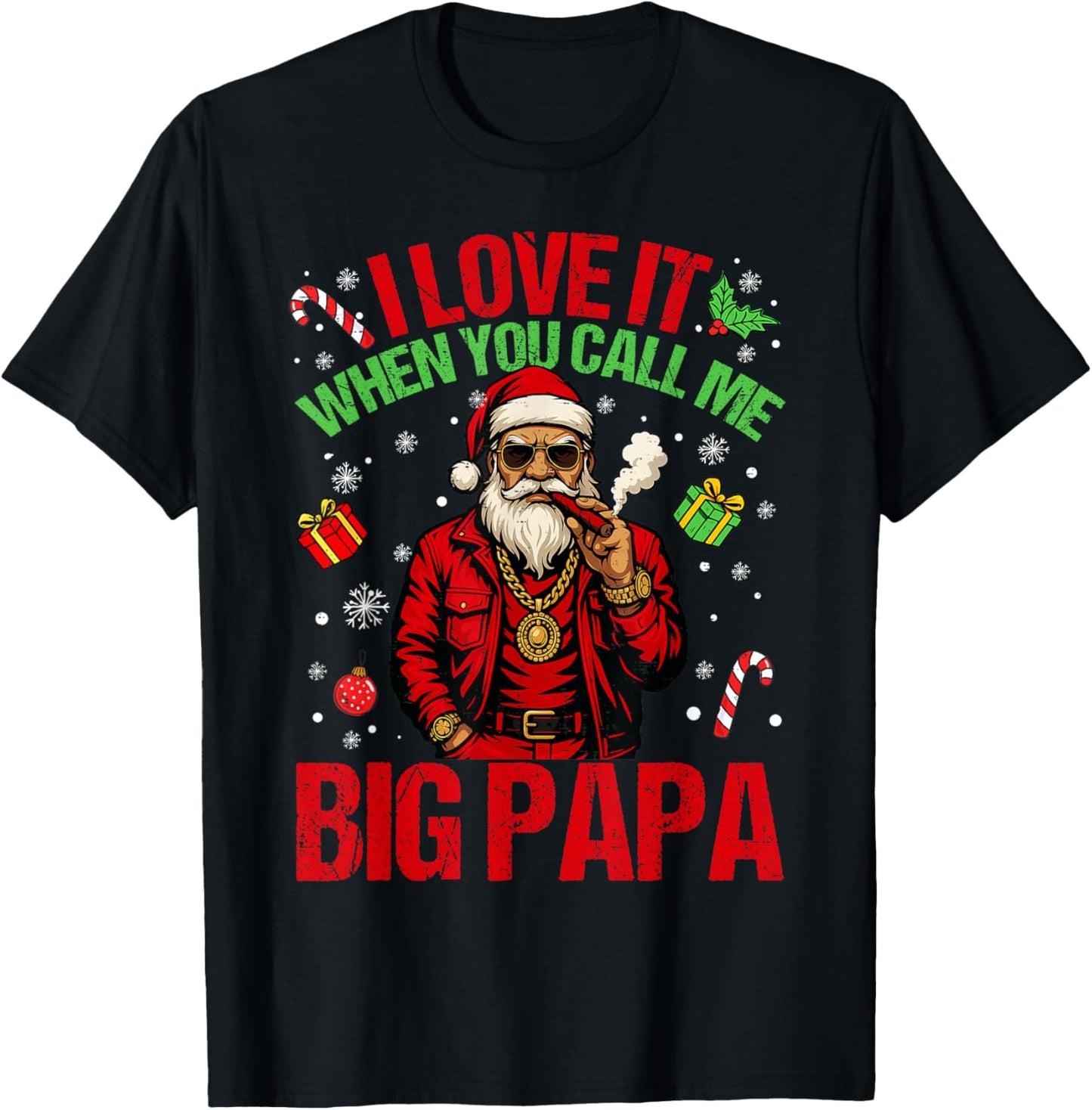 Christmas I Love It When You Call Me Big Papa Santa Pajamas T-Shirt - T-Shirt | Black