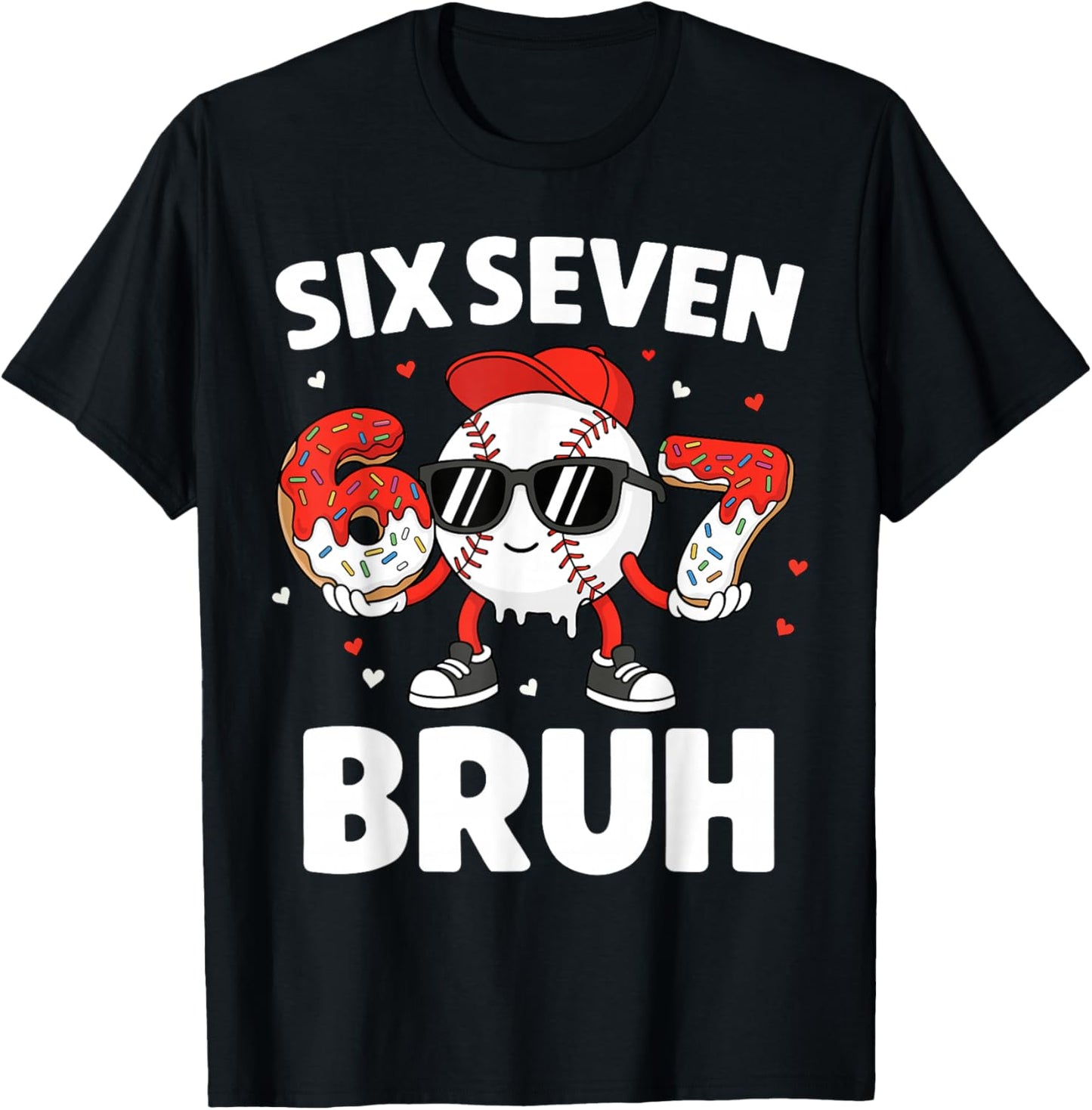 Six Seven Bruh Valentines Baseball Kids 67 Valentine Boys T-Shirt - T-Shirt | Black