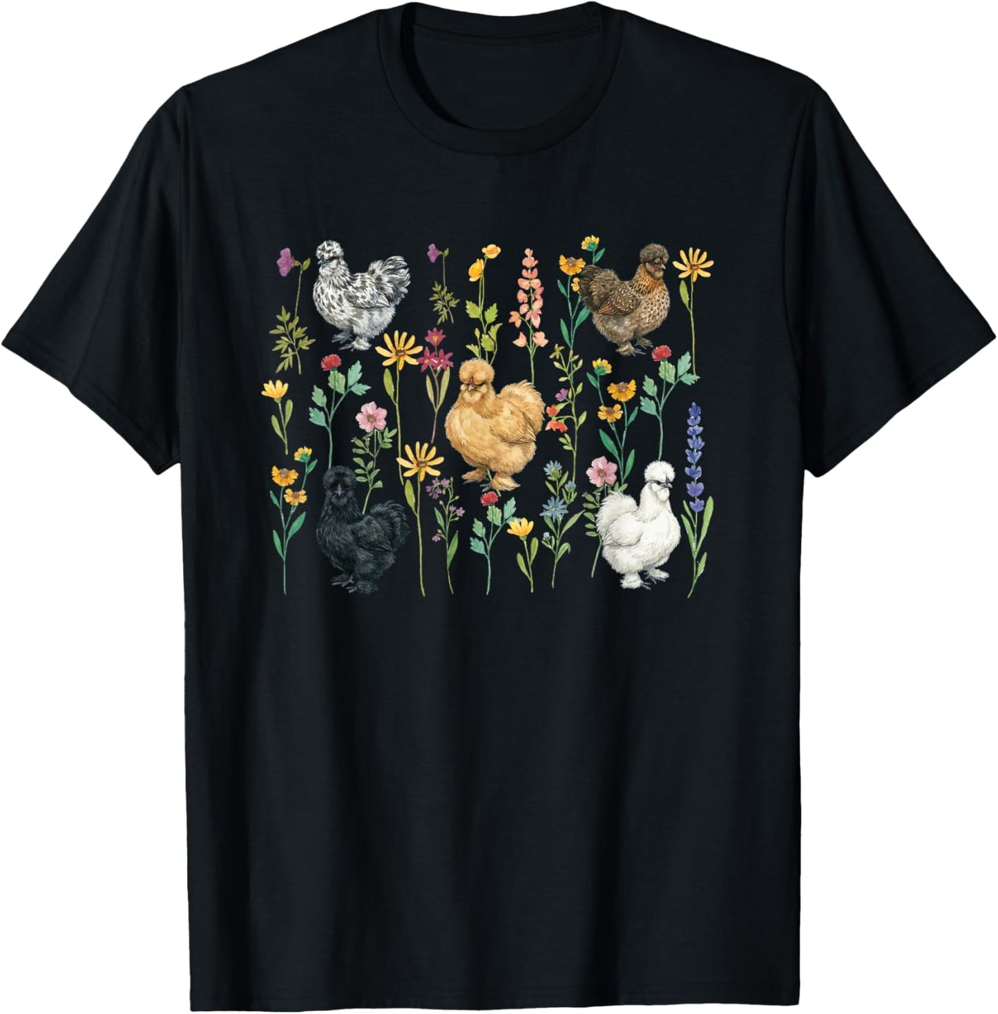 Silkie Chicken Lover Flowers Silkie Owner Silkie Chicken Mom T-Shirt - T-Shirt | Black