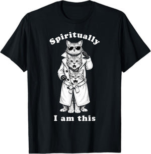Funny Cats in Trench Coat Chaotic Feral Relatable Meme Cute T-Shirt - T-Shirt | Black