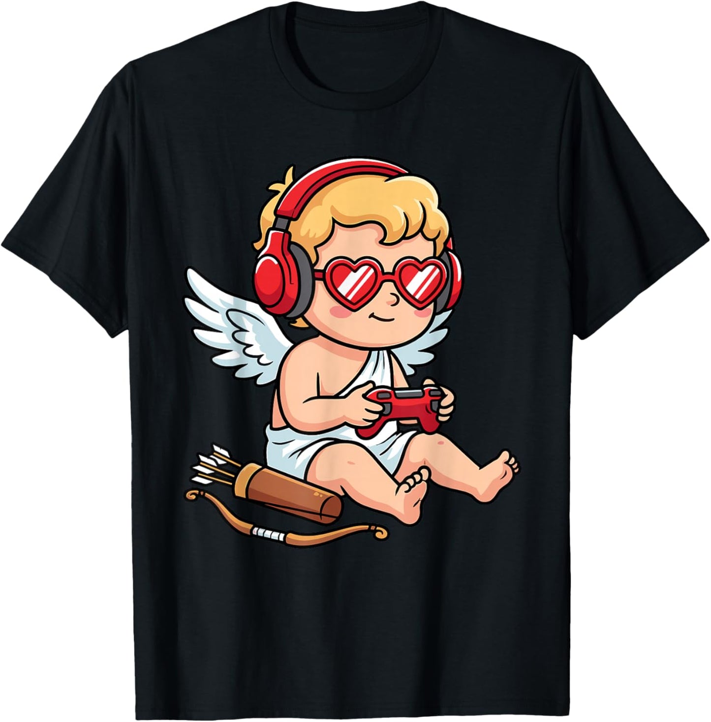 Video Games Cupid Gamer Funny St. Valentine's Day T-Shirt - T-Shirt | Black