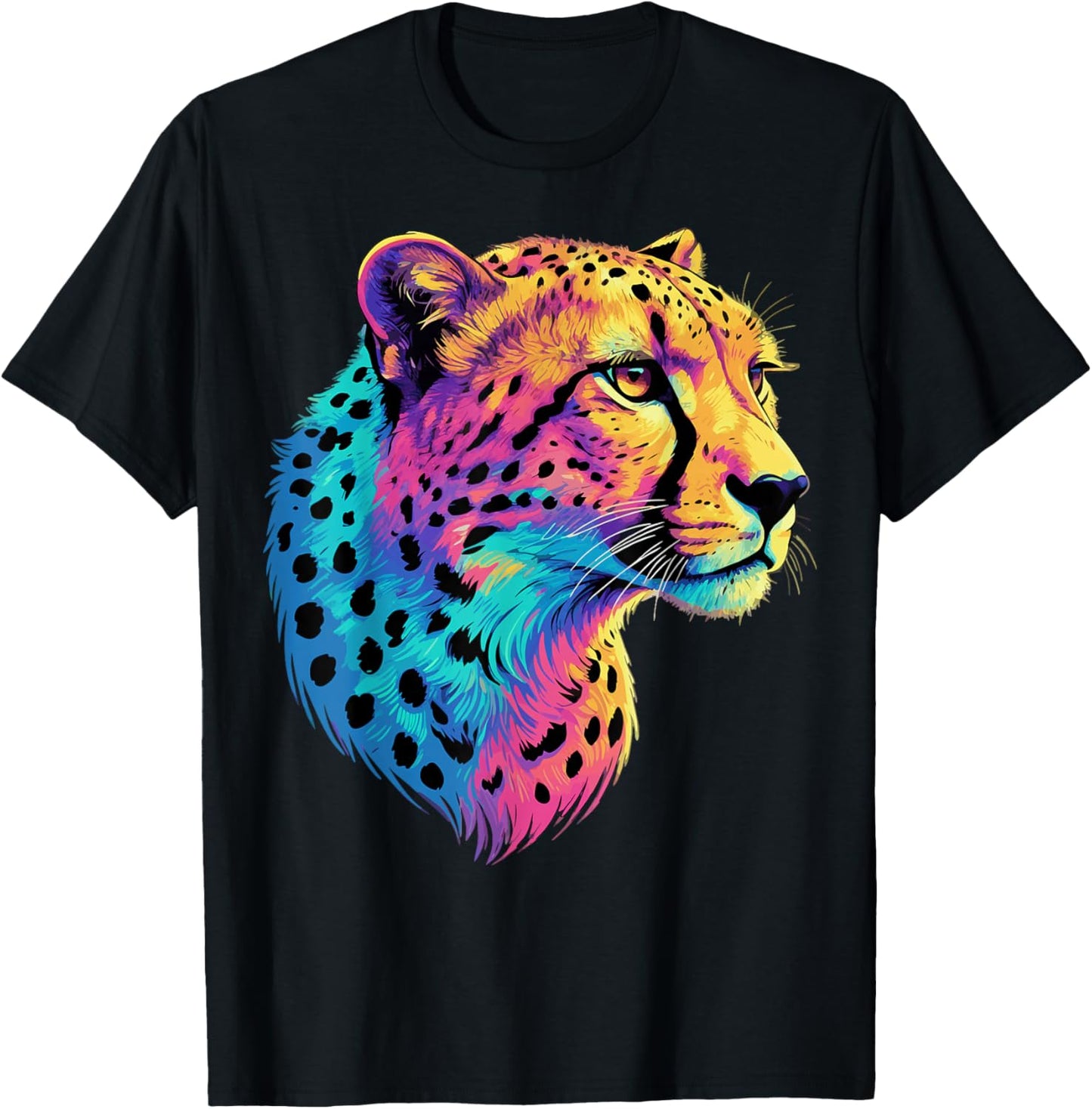 Colorful Cheetah Face Funny Cheetahs T-Shirt - T-Shirt | Black