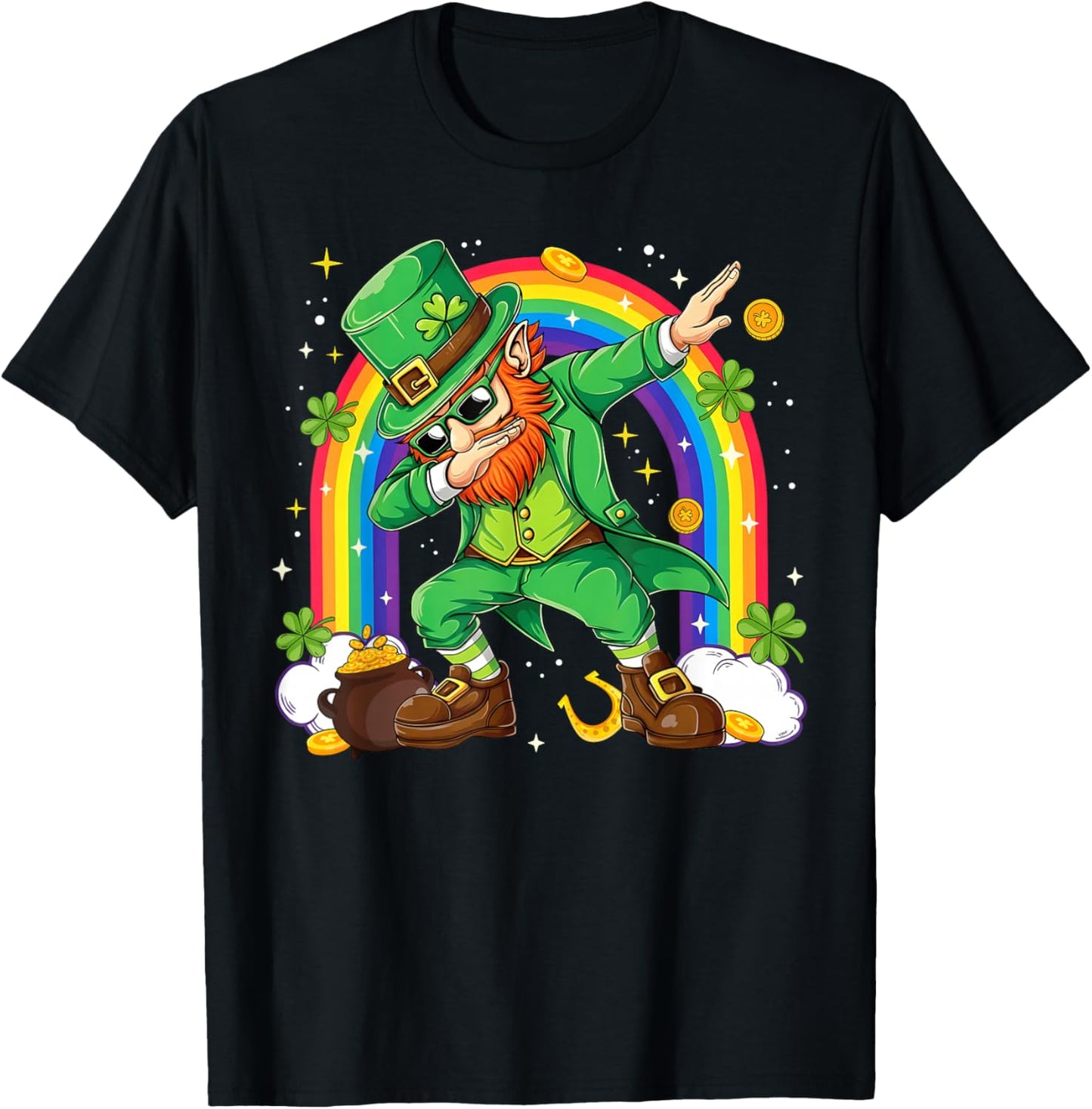 St Patrick's Day Dabbing Leprechaun Dab Dance Men Boy Girl D T-Shirt - T-Shirt | Black