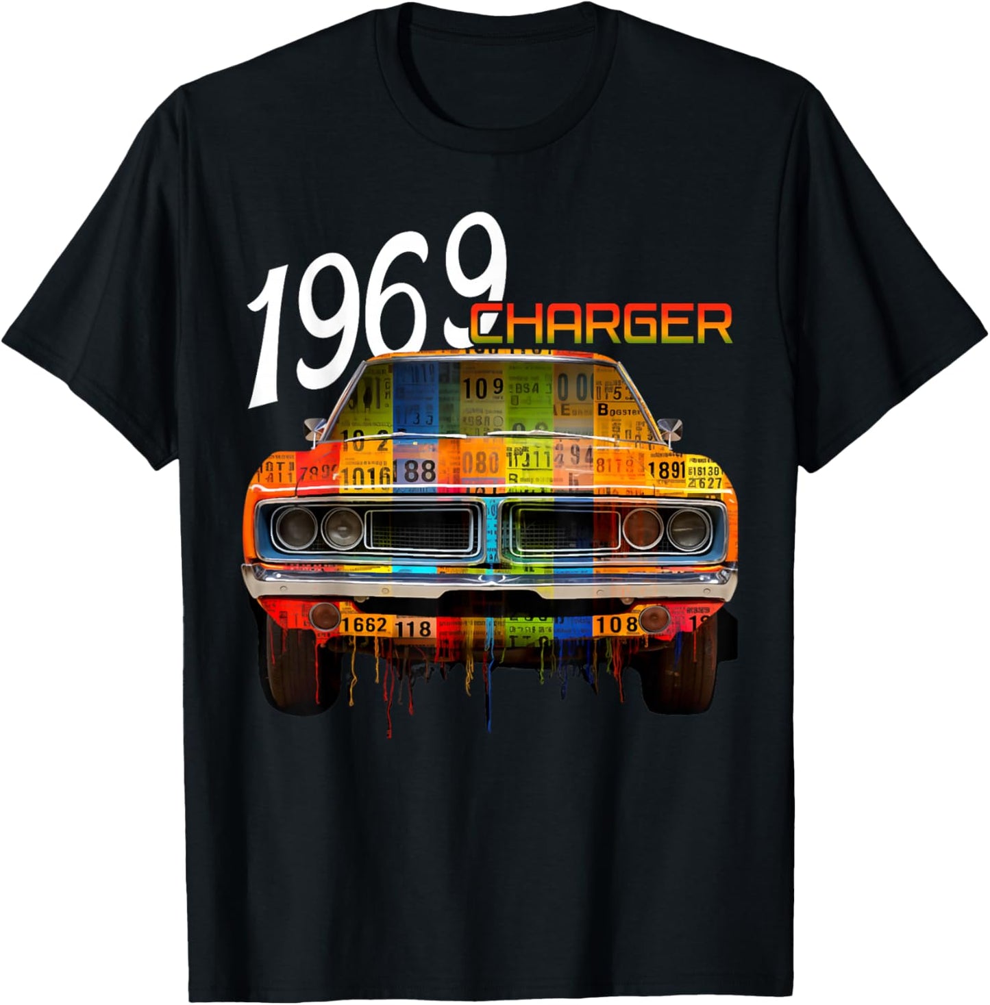 1969 69 Charger Classic Vintage Old Car USA Flag T-Shirt - T-Shirt | Black