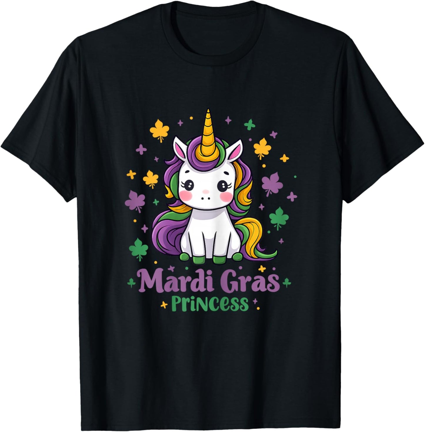 Mardi Gras Princess Unicorn Fat Tuesday Girls Kids Toddler T-Shirt - T-Shirt | Black