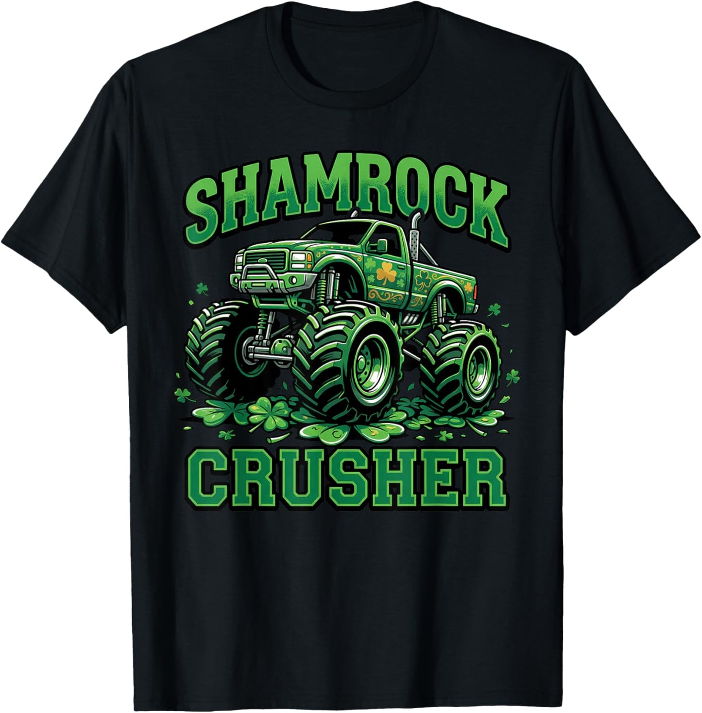Shamrock Crusher Monster Truck Funny St Patricks Day Kids T-Shirt - T-Shirt | Black