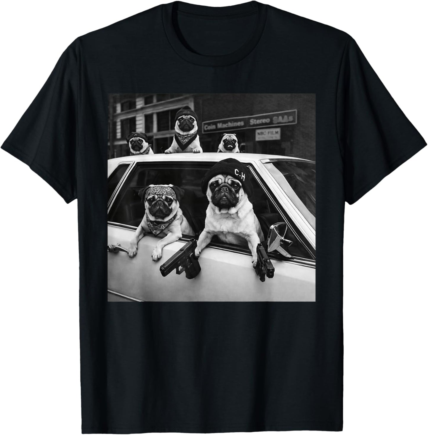 Funny Pug Meme Pug Gangster Dog Street Style T-Shirt - T-Shirt | Black