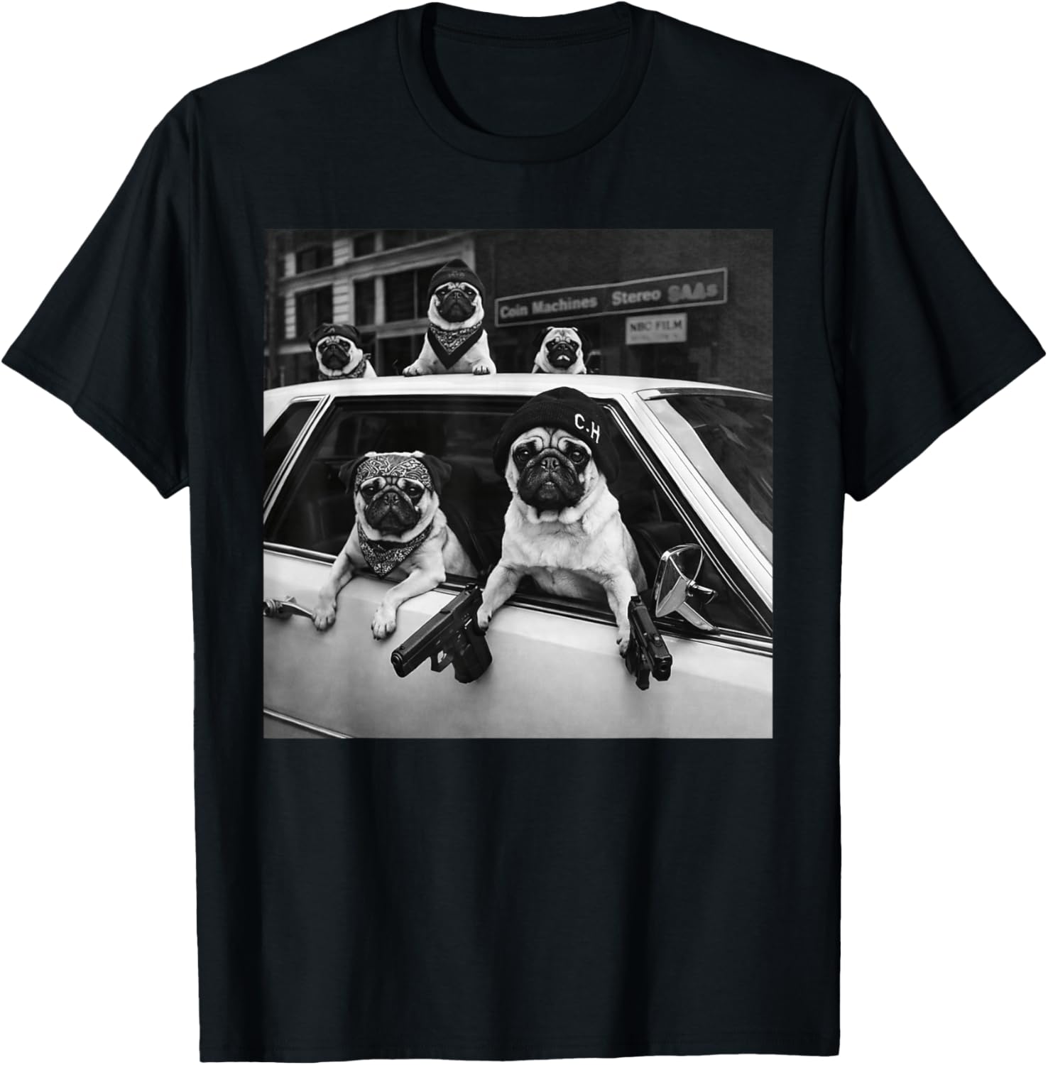 Funny Pug Meme Pug Gangster Dog Street Style T-Shirt - T-Shirt | Black