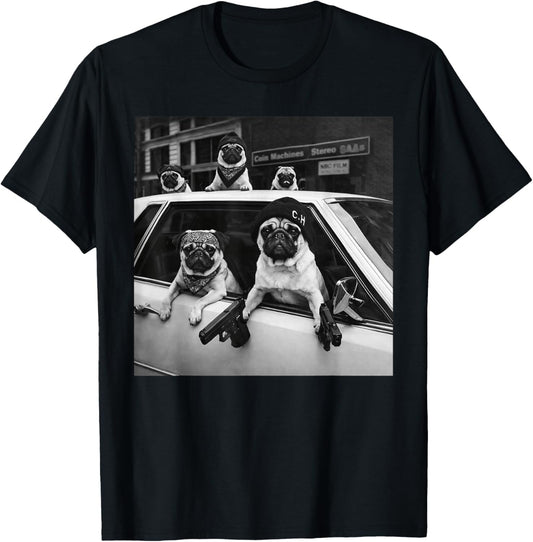 Funny Pug Meme Pug Gangster Dog Street Style T-Shirt - T-Shirt | Black