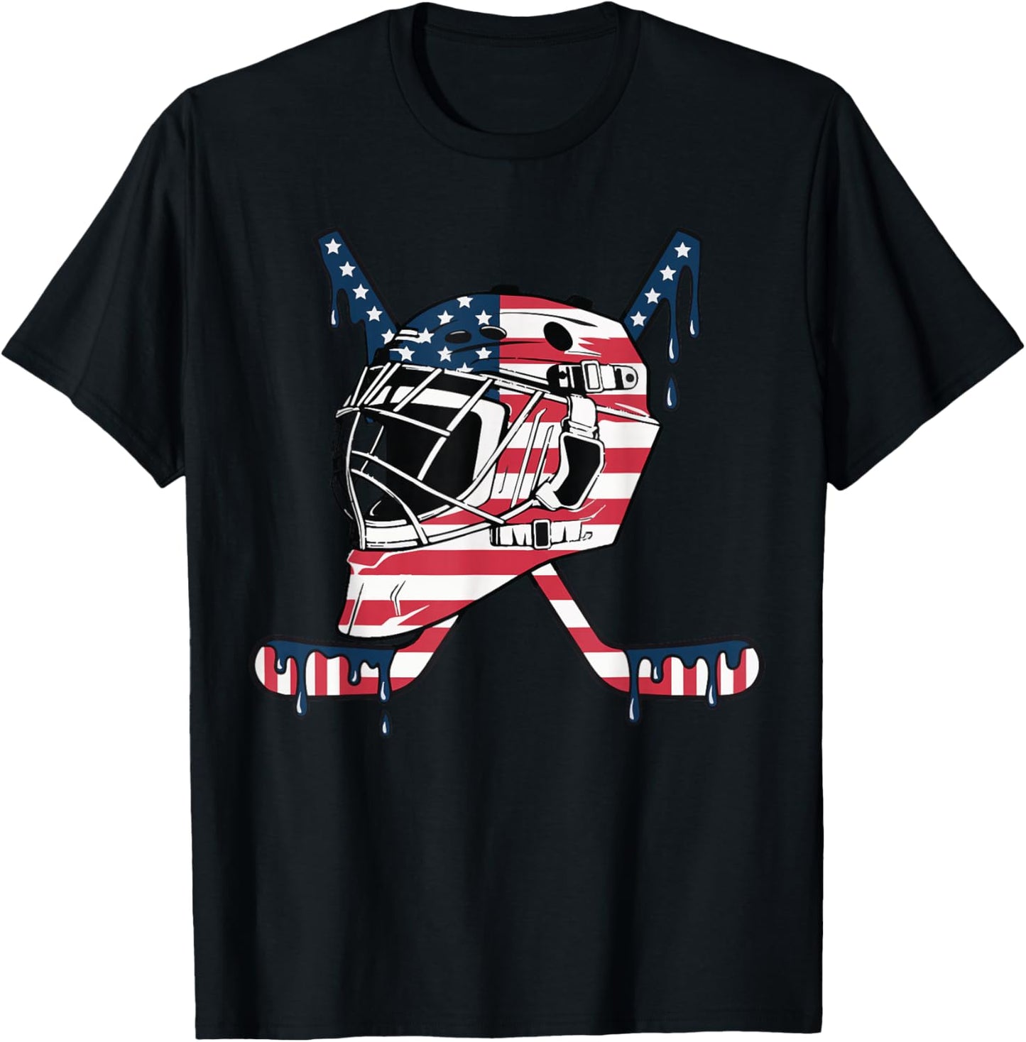 Goalie Helmet Hockey Icecream Drip American Flag T-Shirt - T-Shirt | Black