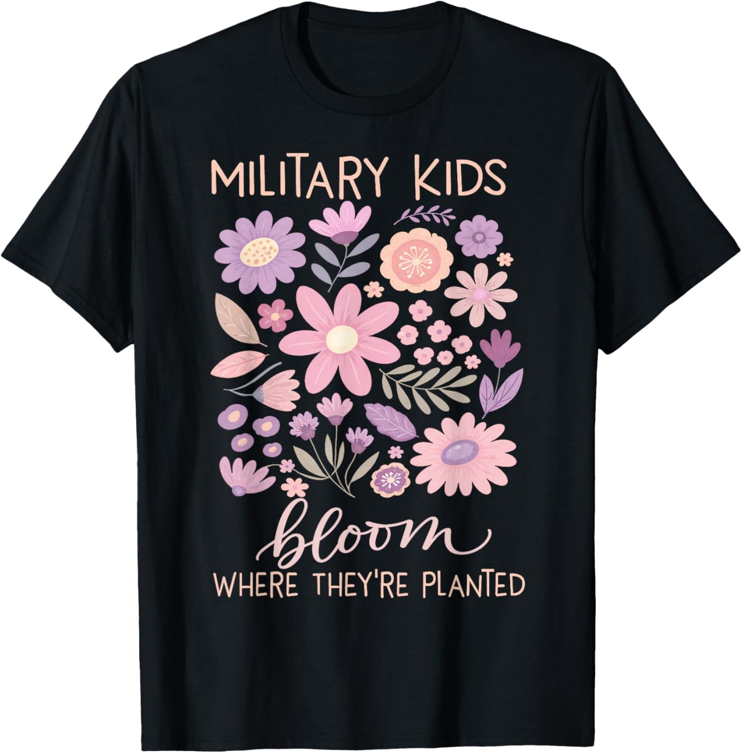 Military Kid Dandelion Bloom Where They're Planted Purple Up T-Shirt - T-Shirt | Black