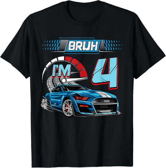 4th Birthday Bruh Racing Car Party Outfit 4 Year Old Boys T-Shirt - T-Shirt | Black