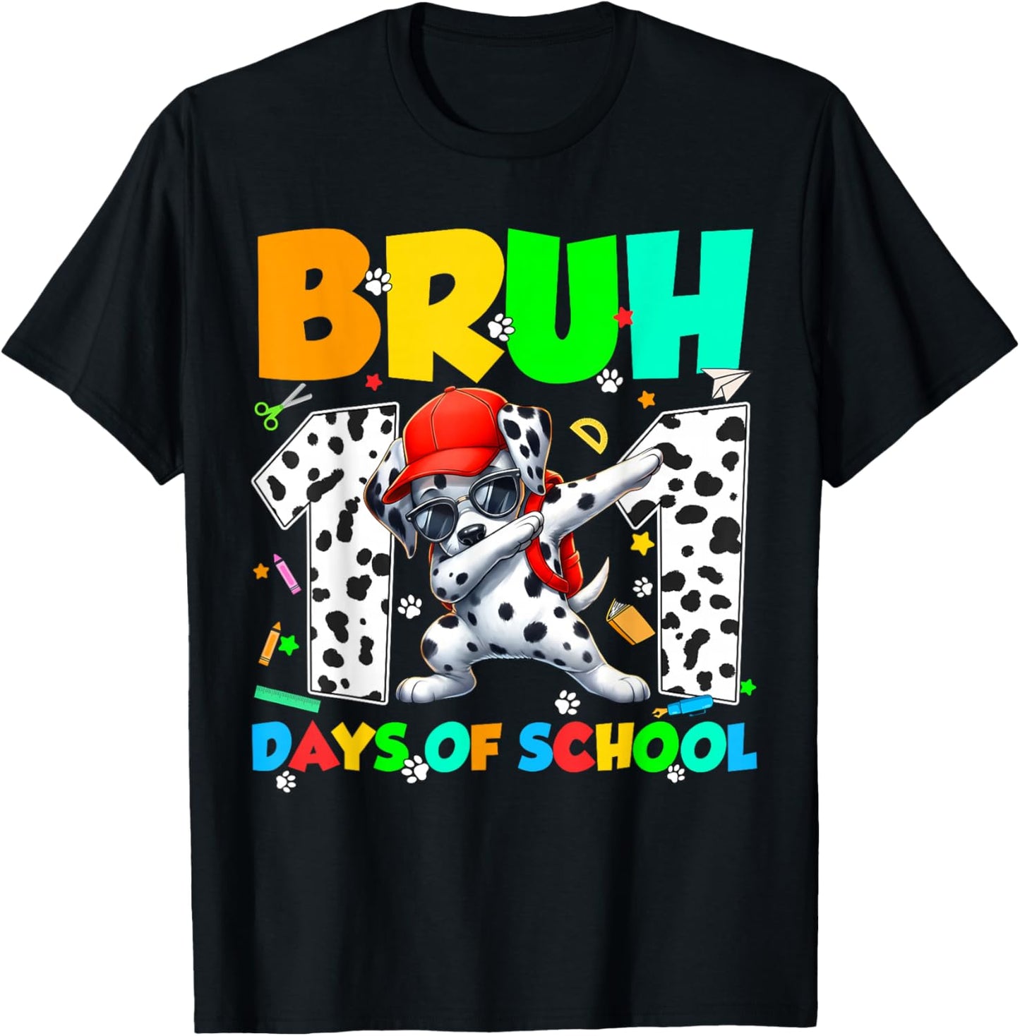 Bruh 101 Days Dabbing Dog 100th Day of School Teacher Kid T-Shirt - T-Shirt | Black