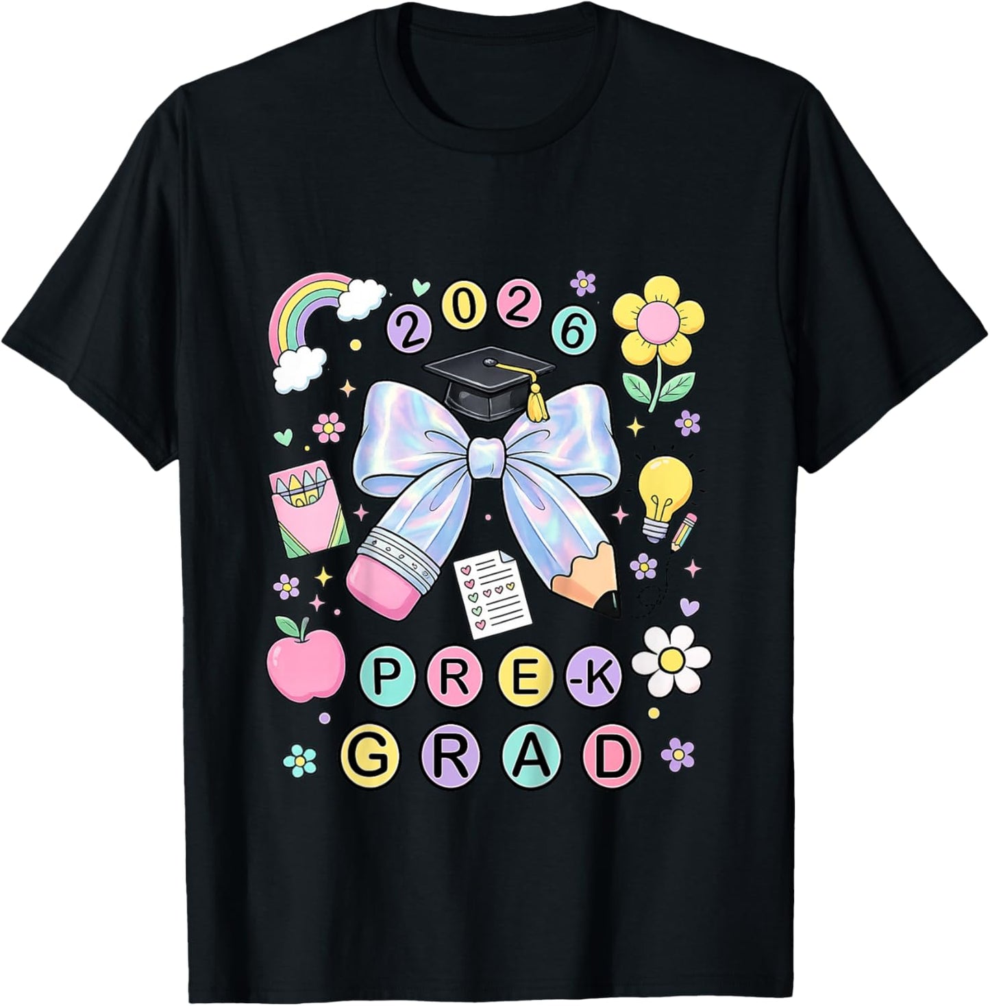Cute Pre-K Graduation 2026 Prek Grad Coquette Bow Pencil T-Shirt - T-Shirt | Black