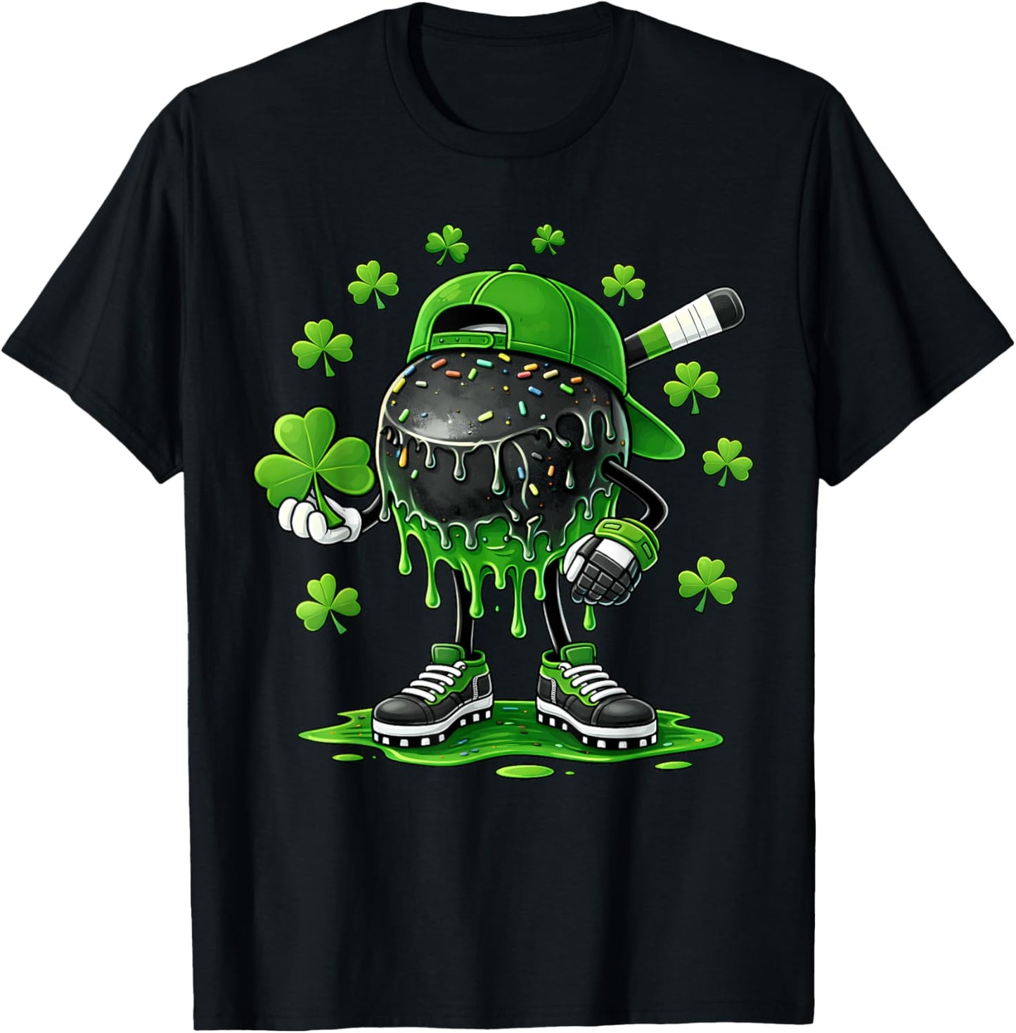 Ice Hockey St Patricks Day Boys Kids Sport Green Shamrock T-Shirt - T-Shirt | Black