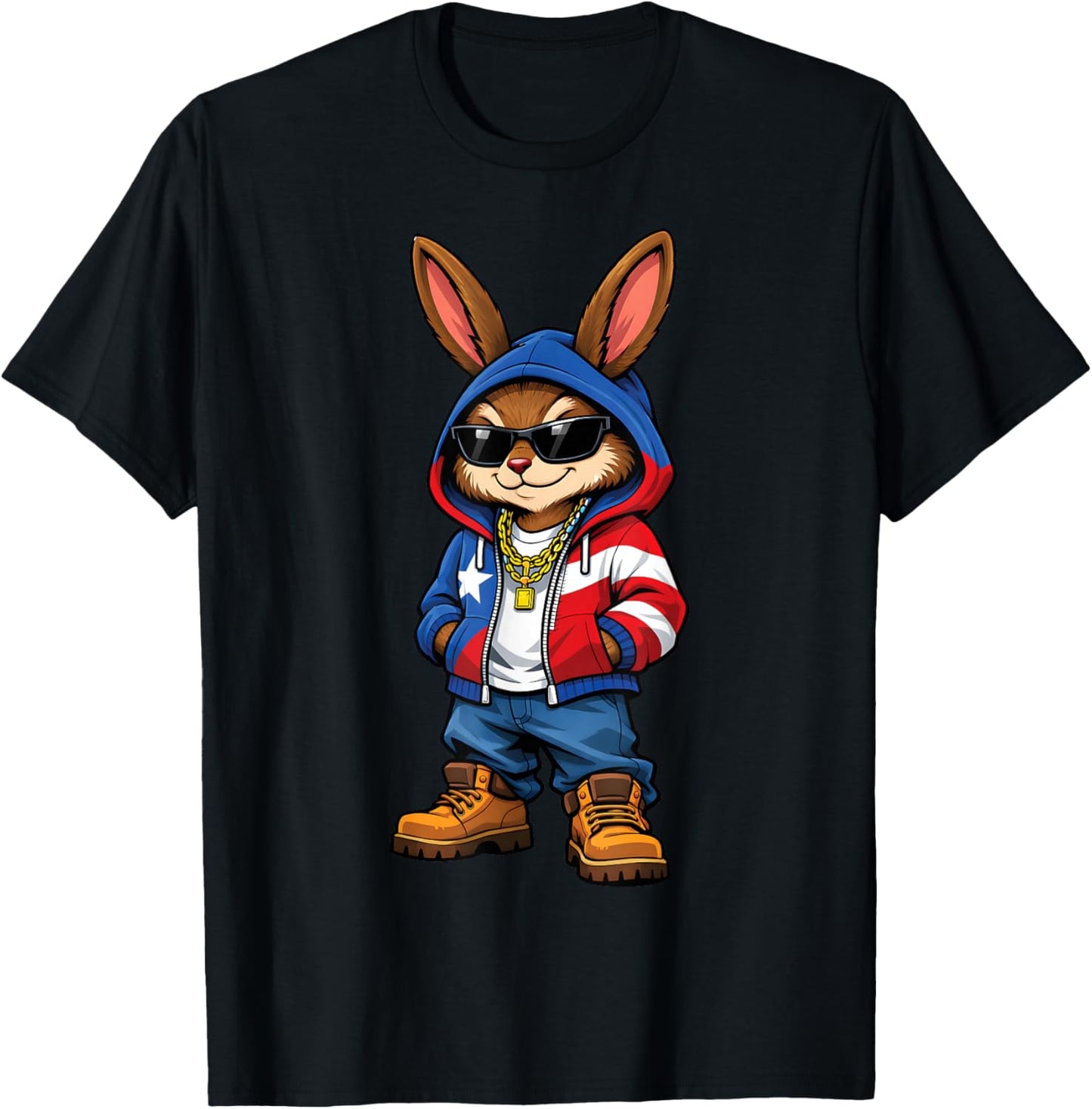 Bunny Puerto Rican Flag Apparel Streetwear Boricua T-Shirt - T-Shirt | Black