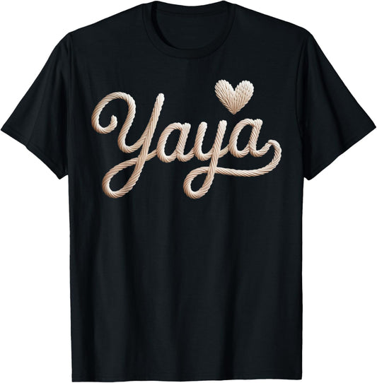 Embroidered Style Yaya Gift Grandma Heart T-Shirt - T-Shirt | Black
